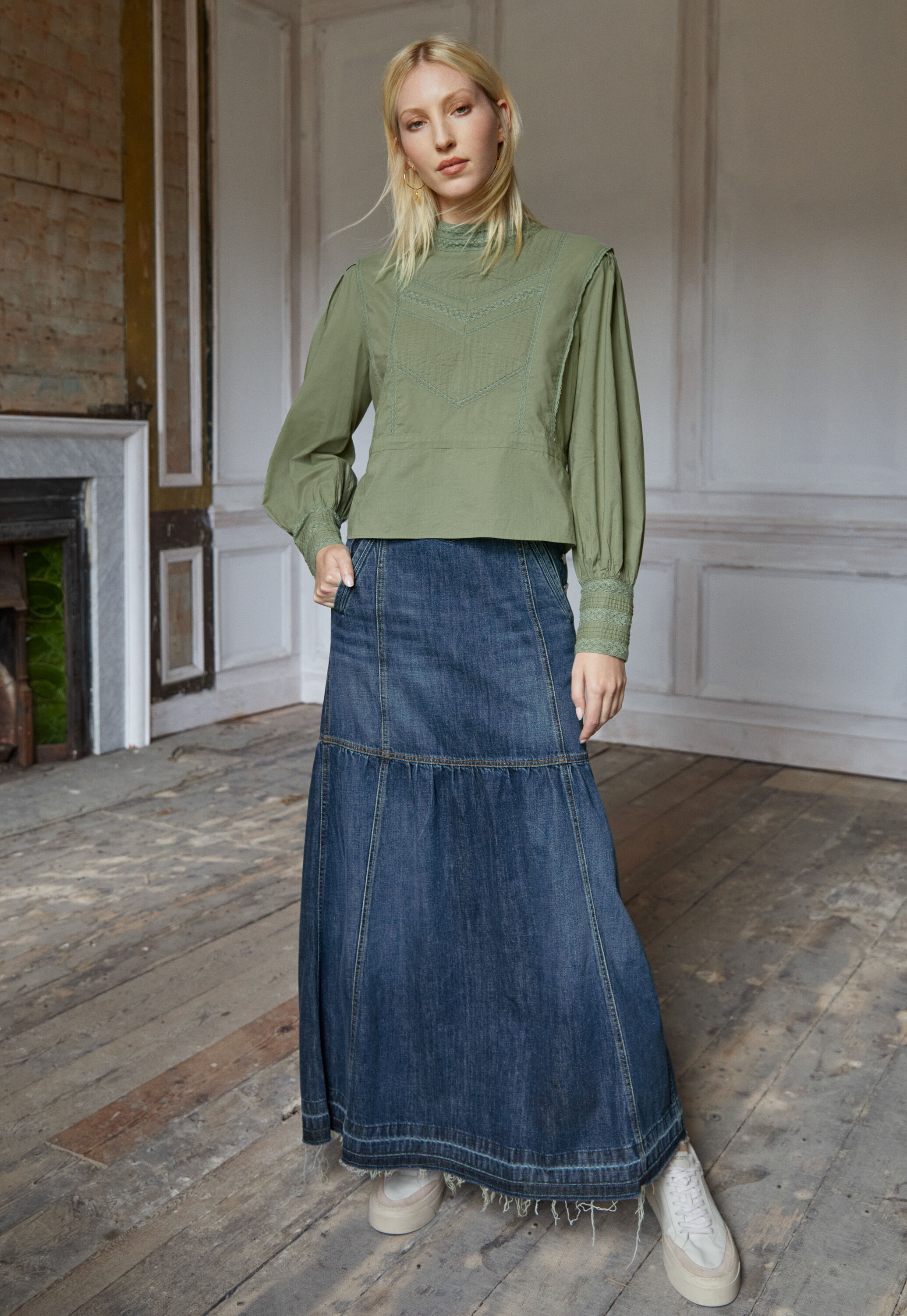 Denim maxi-skirt
