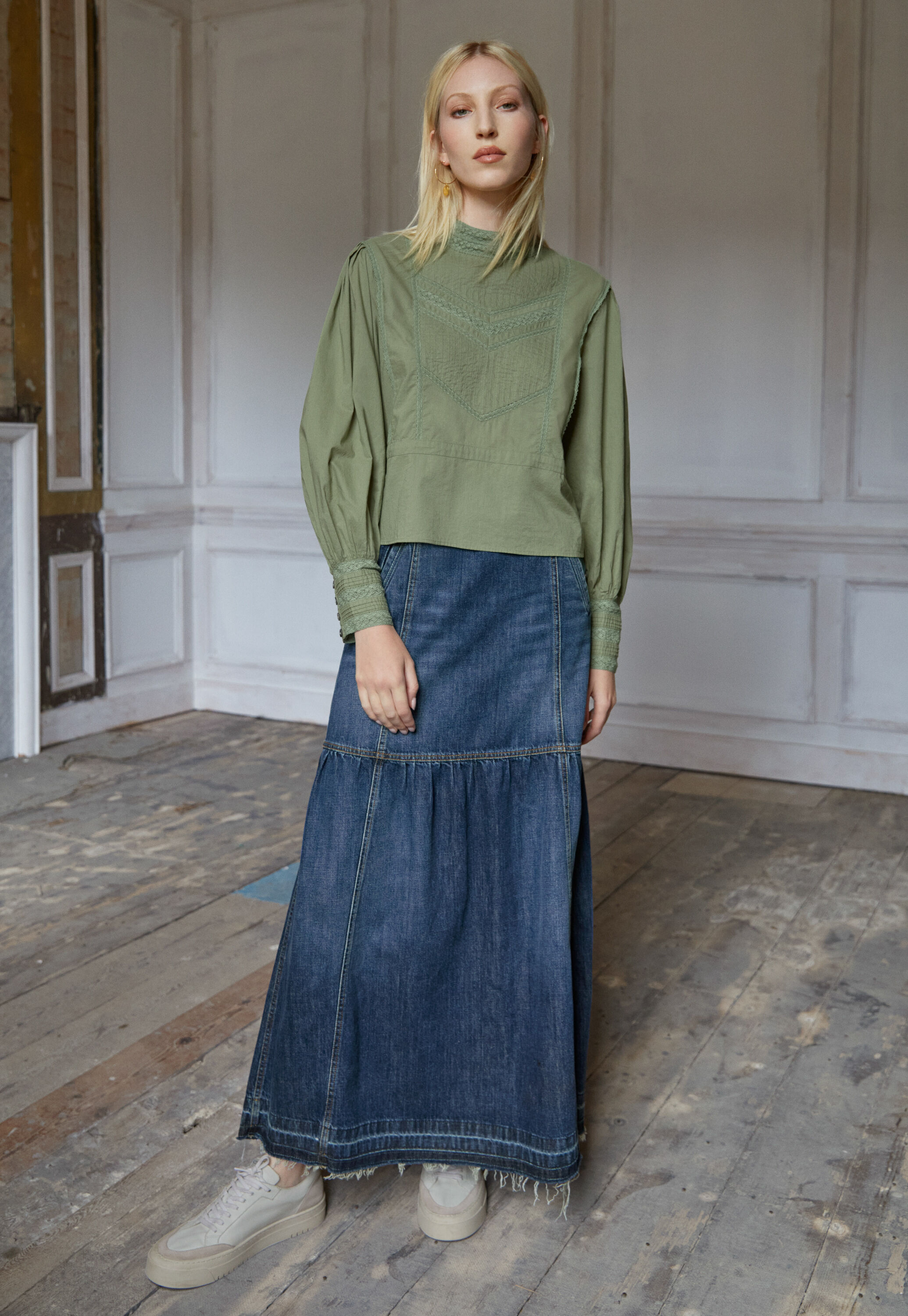 Denim maxi-skirt