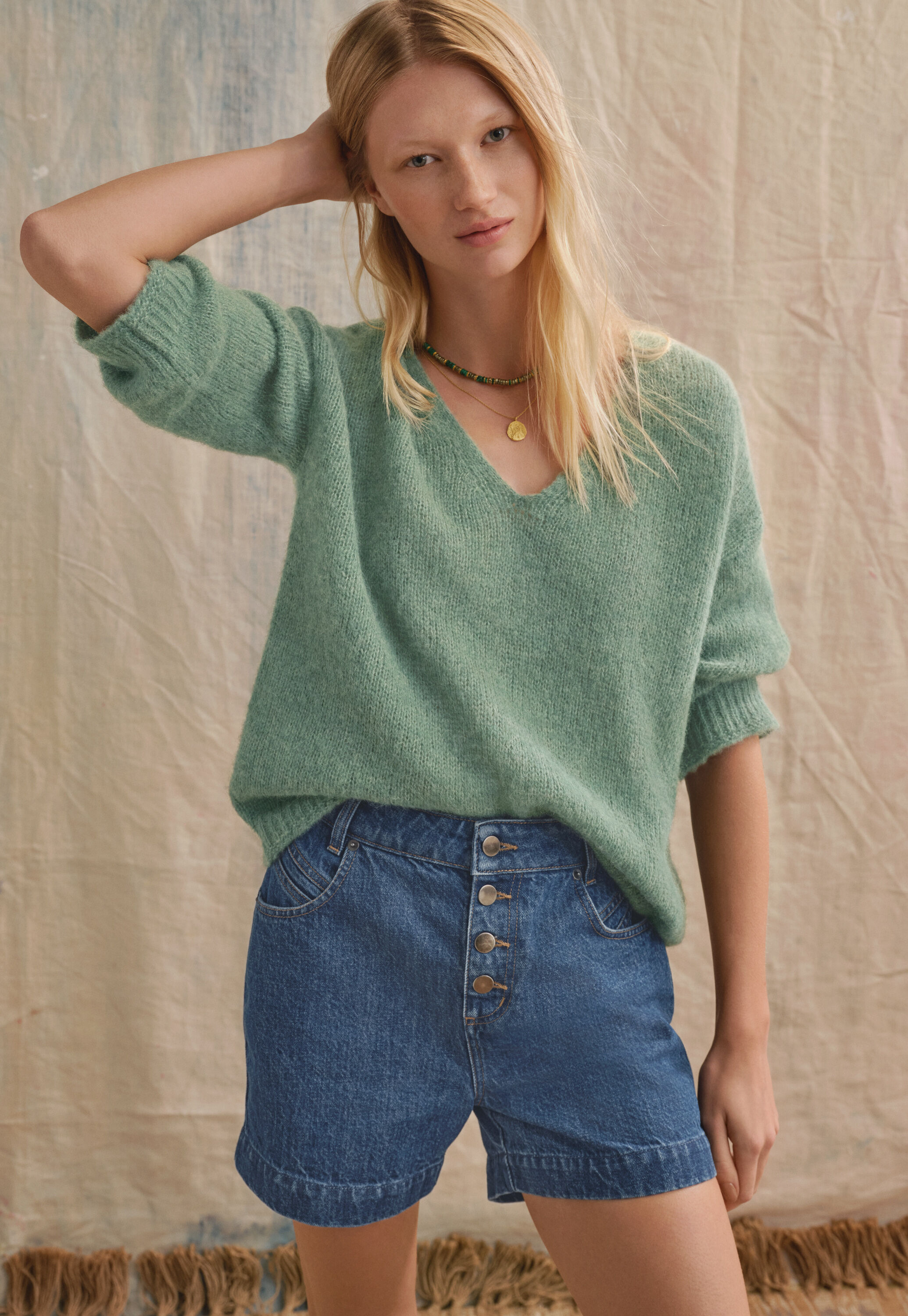 High-waisted denim shorts