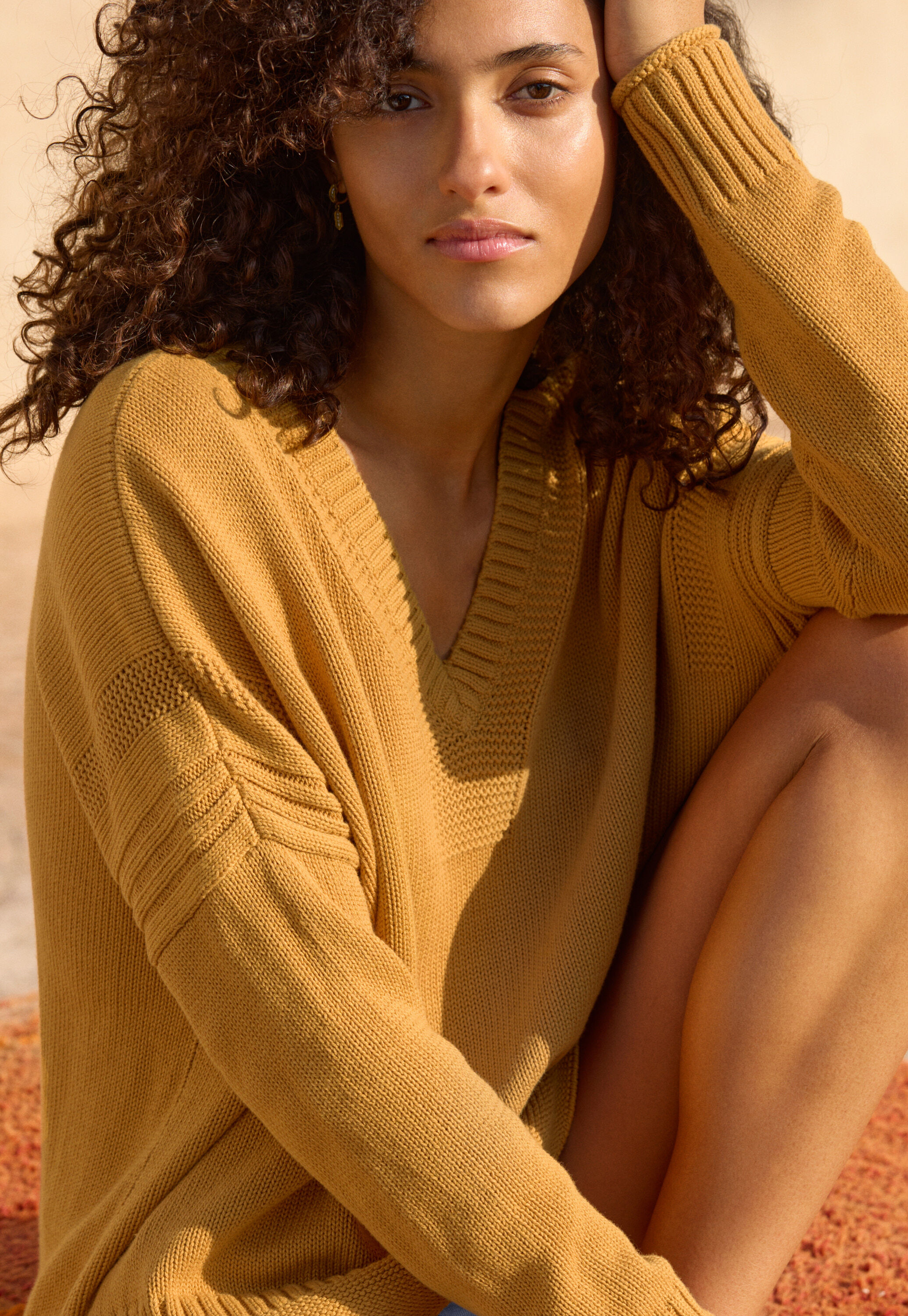 V-neck sweater, Warm yellow, large