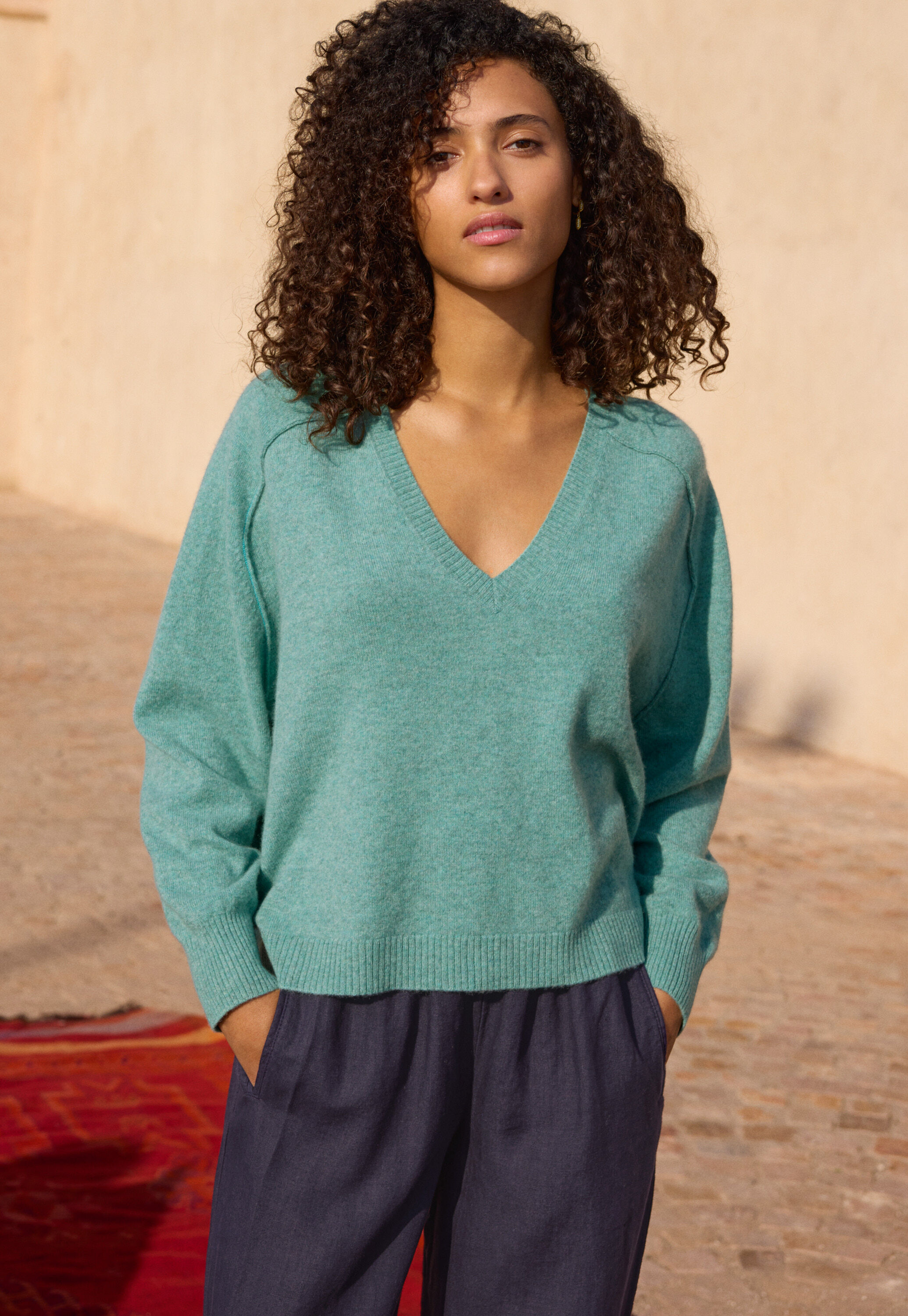 V-neck sweater, Seafoam teal, large