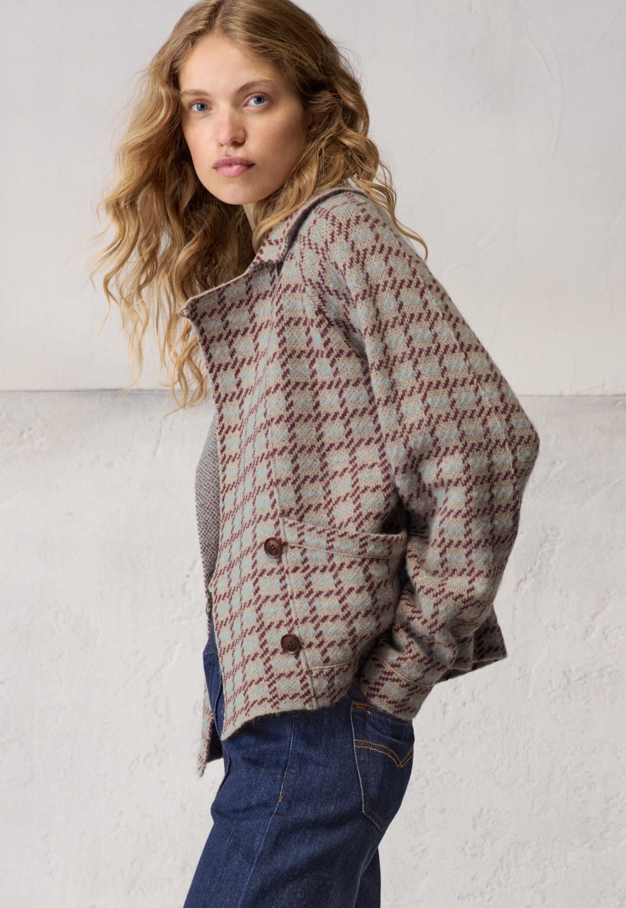 Knitted checked jacket