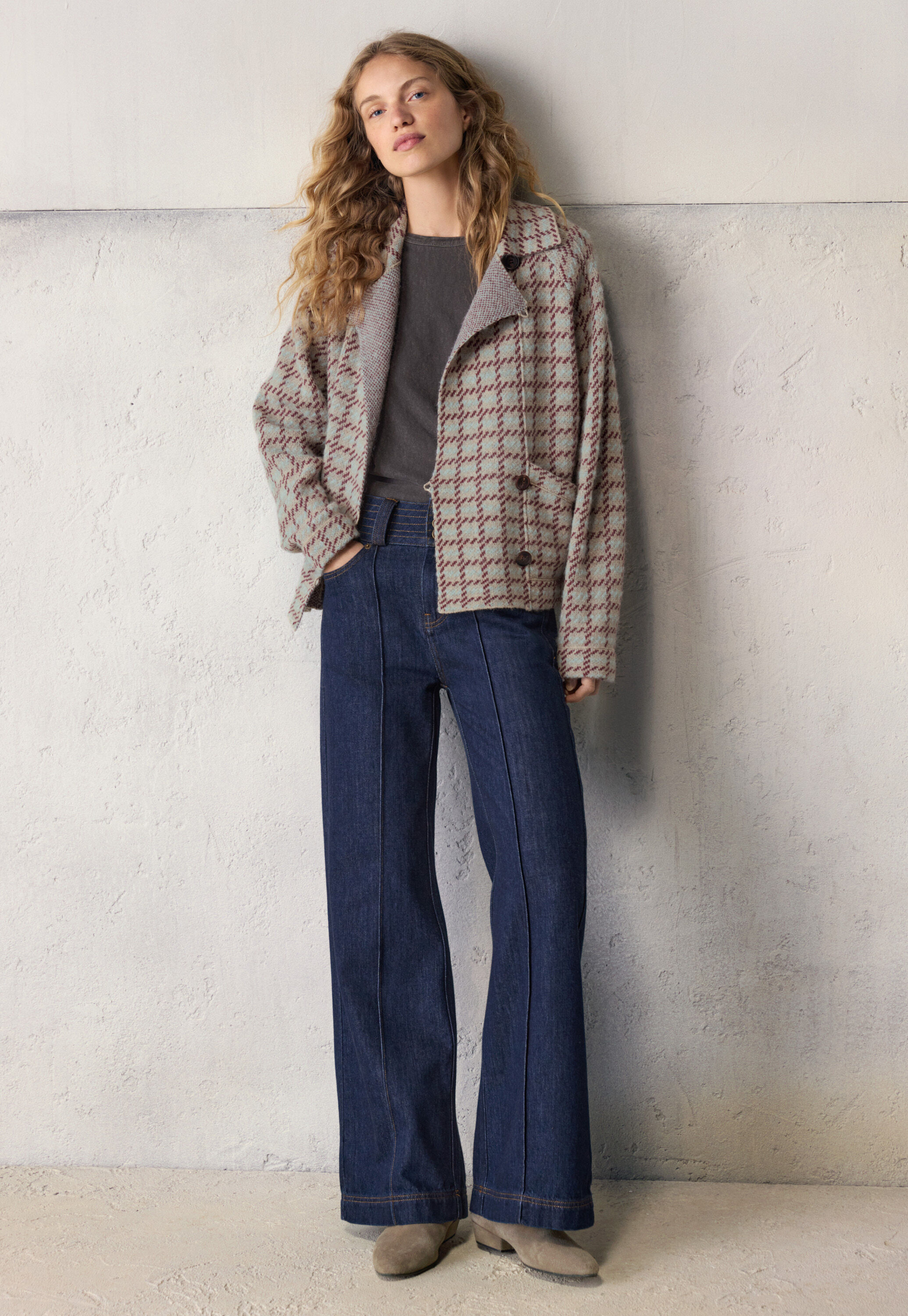 Knitted checked jacket