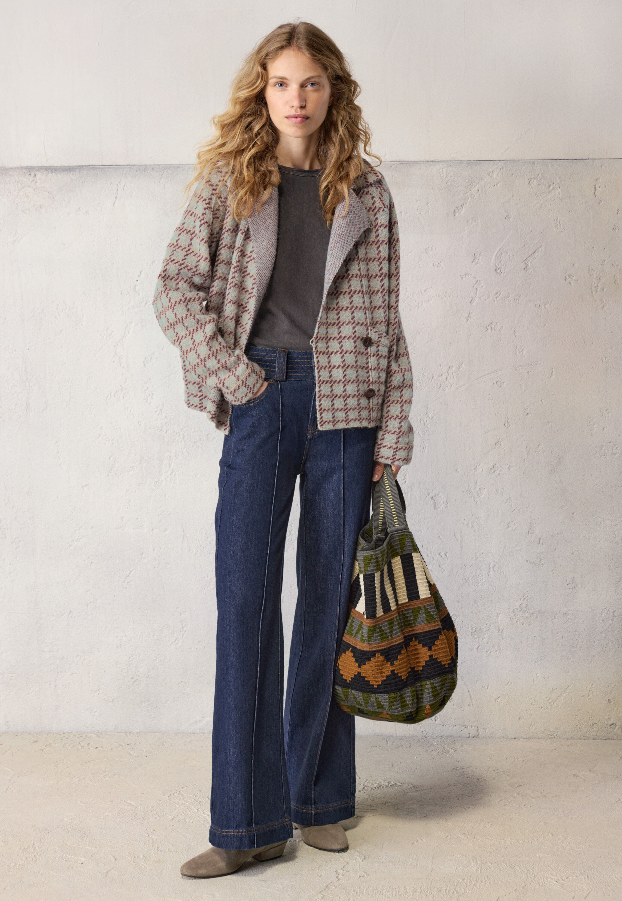Knitted checked jacket