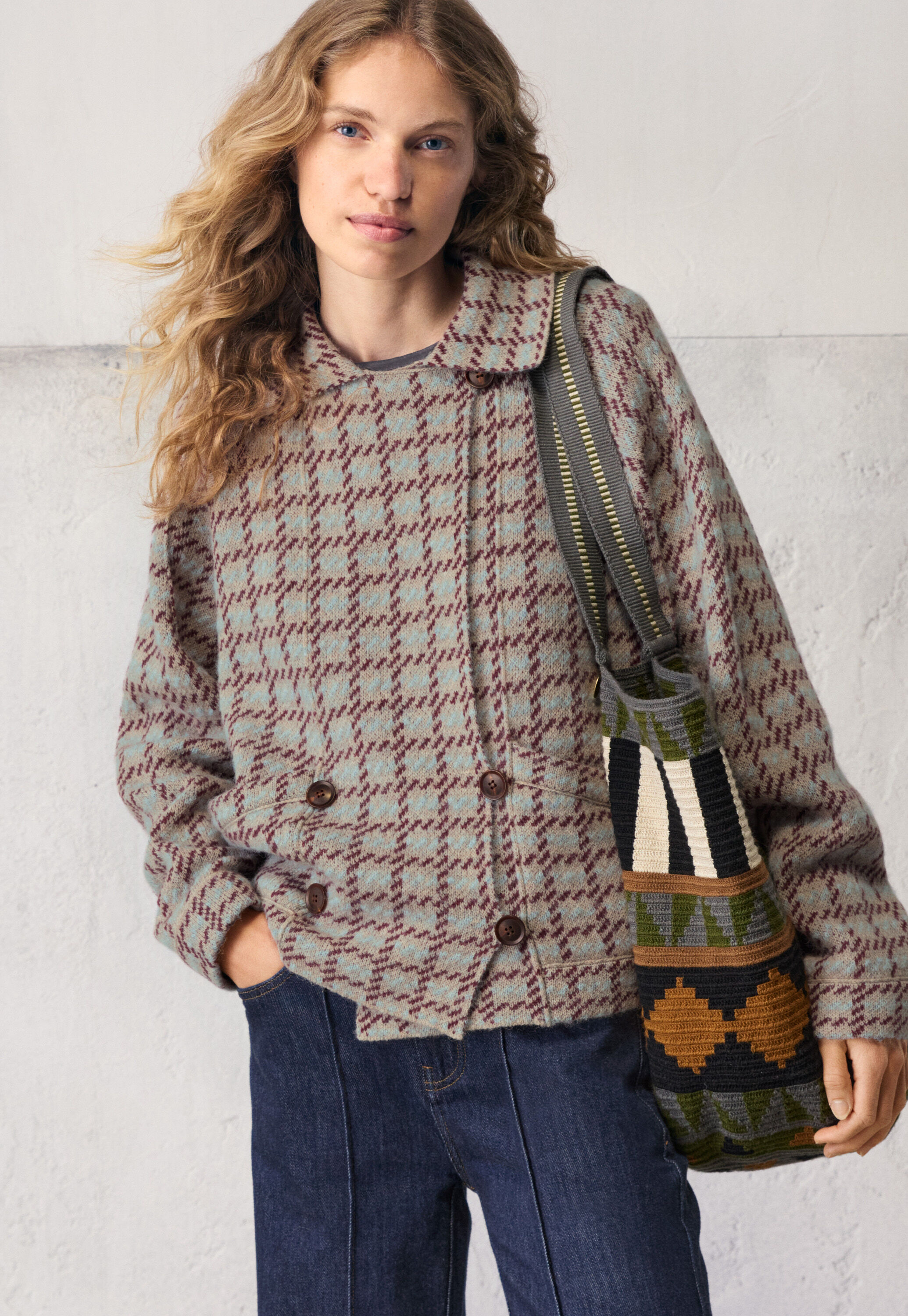 Knitted checked jacket