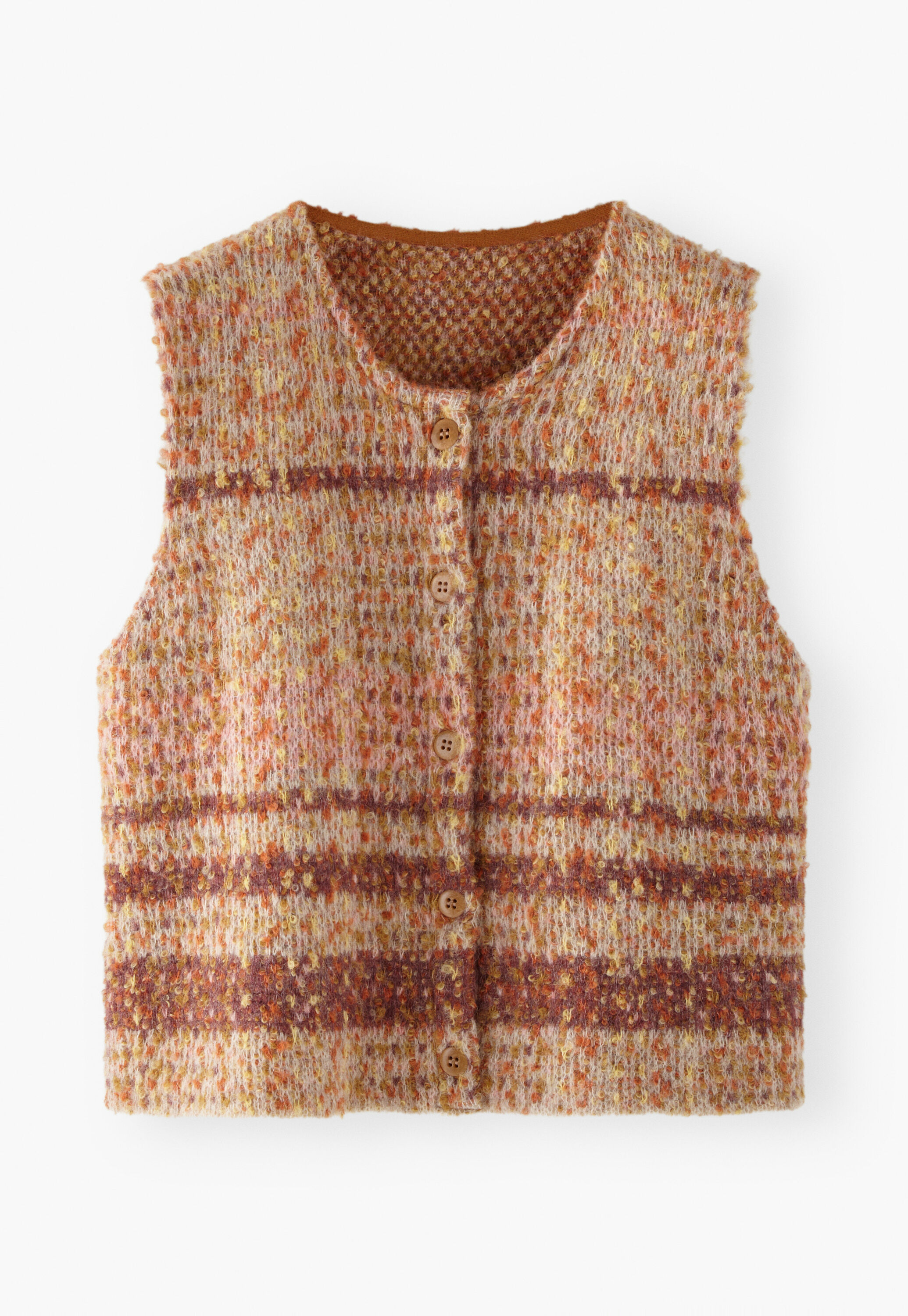 Check knitted gilet, Warm sunset, large
