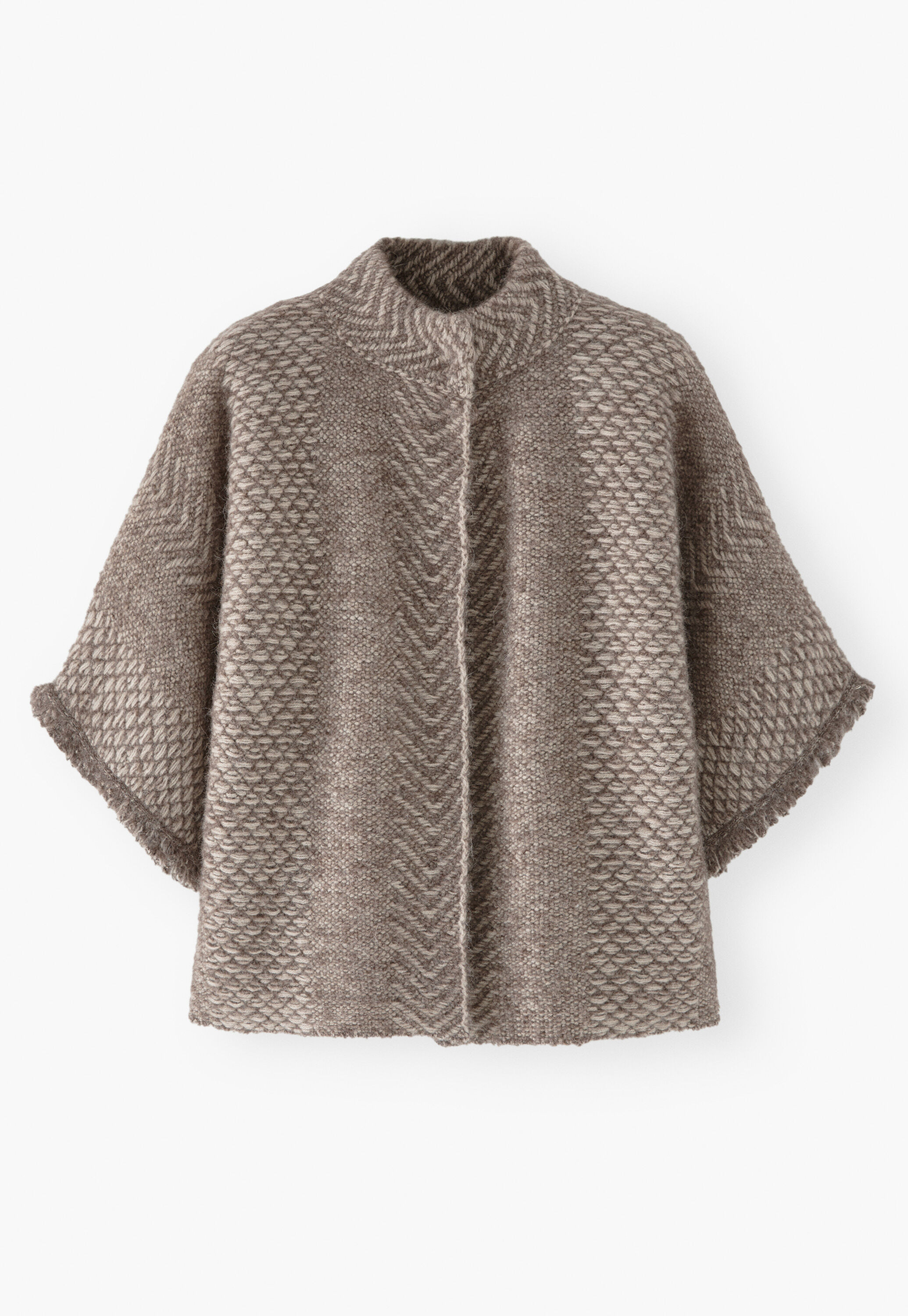 Herringbone-stitch poncho, Grey mink, large