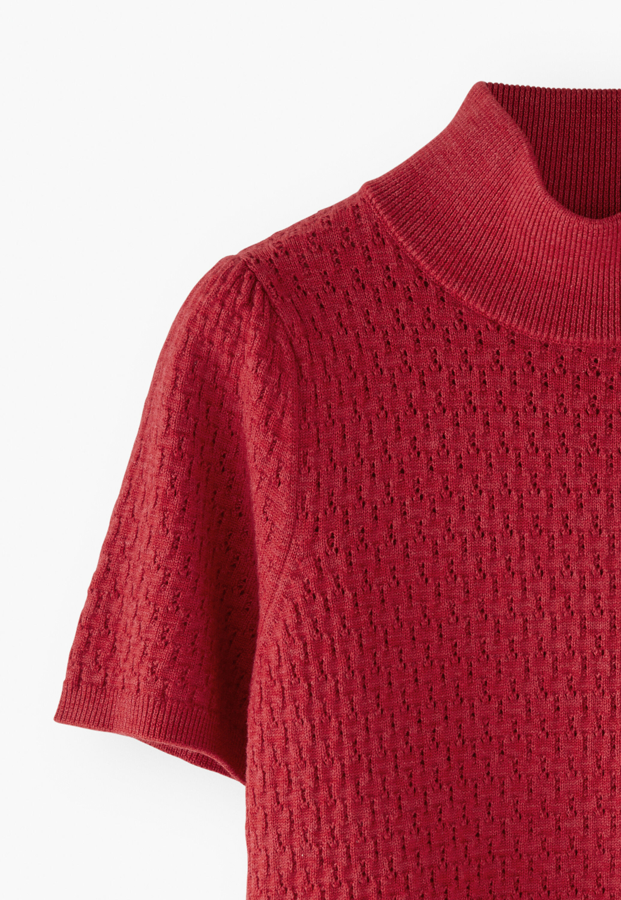 Pointelle-stitch sweater, Scarlet, large