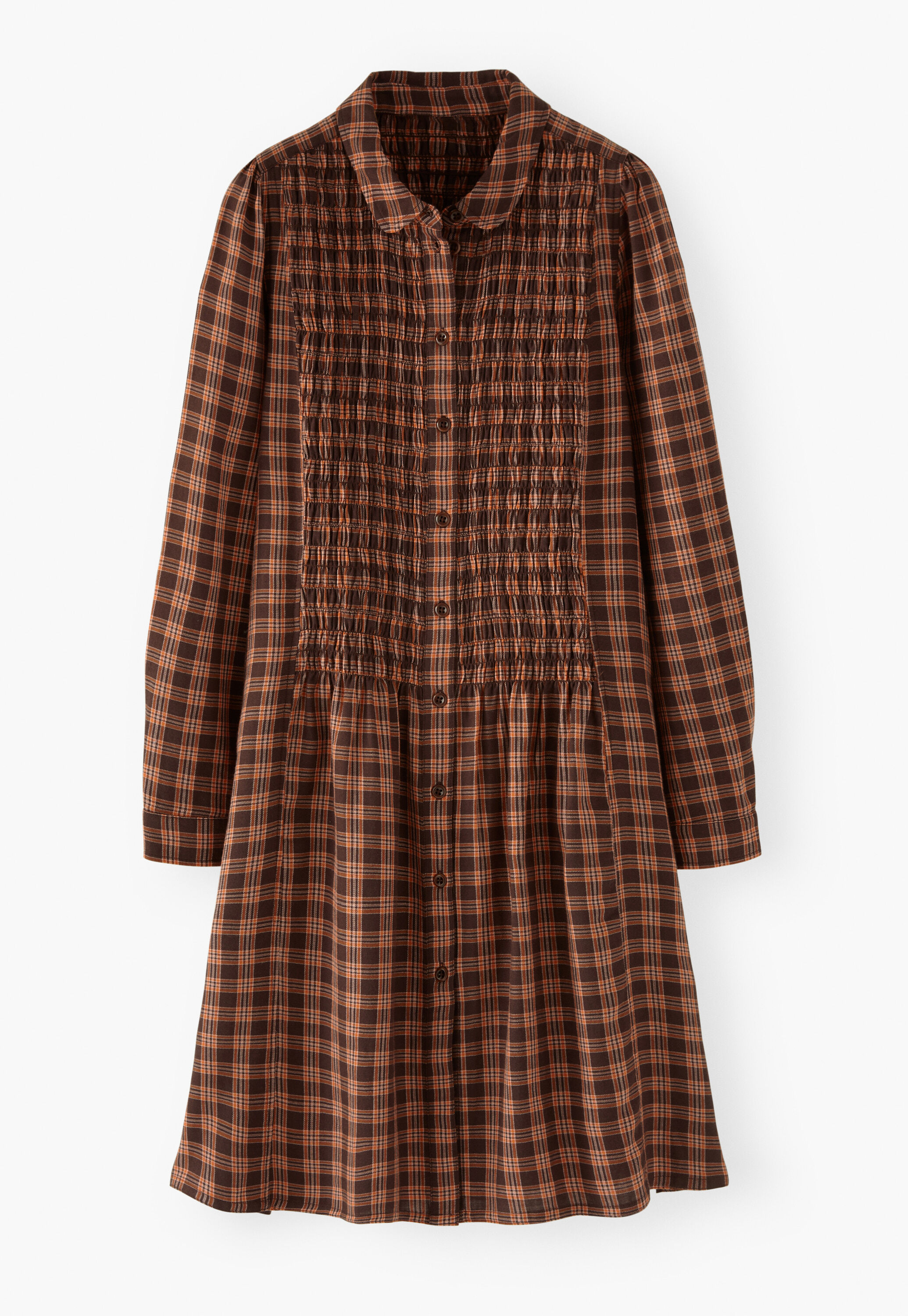 Shirred check dress, Brown spice, large