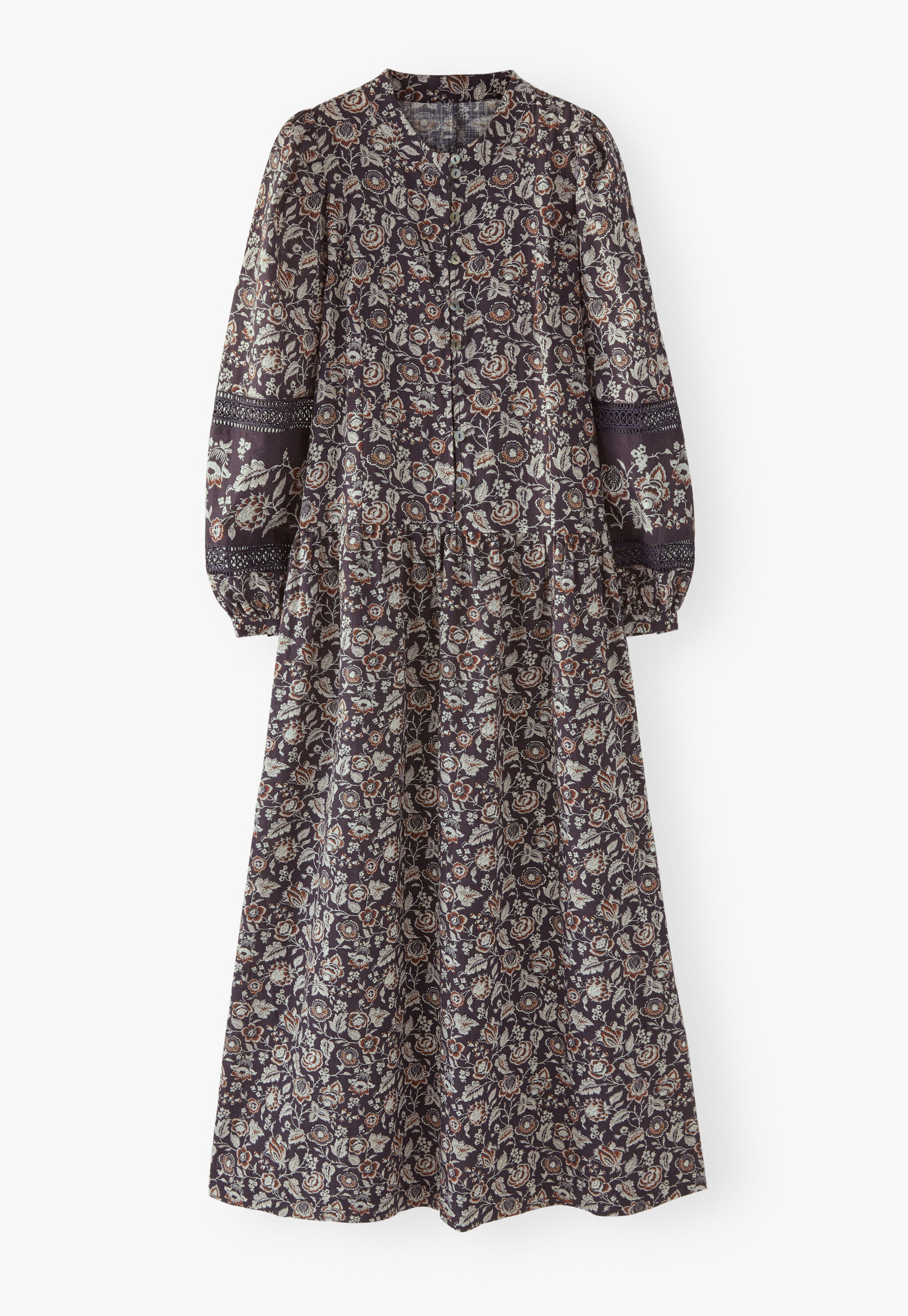 Dropped waist printed dress, Charcoal mink, large