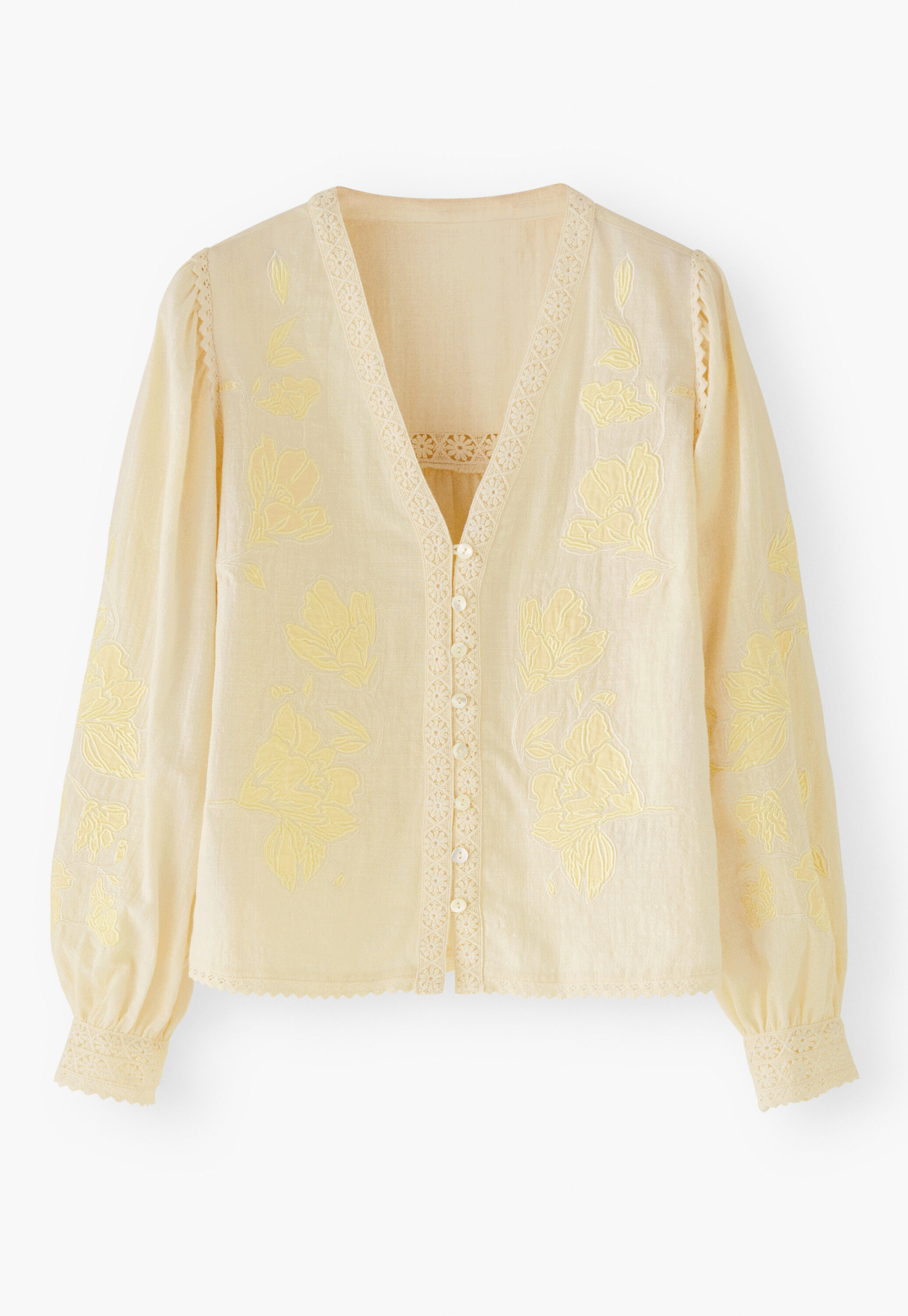 Applique blouse, Ecru lemon, large