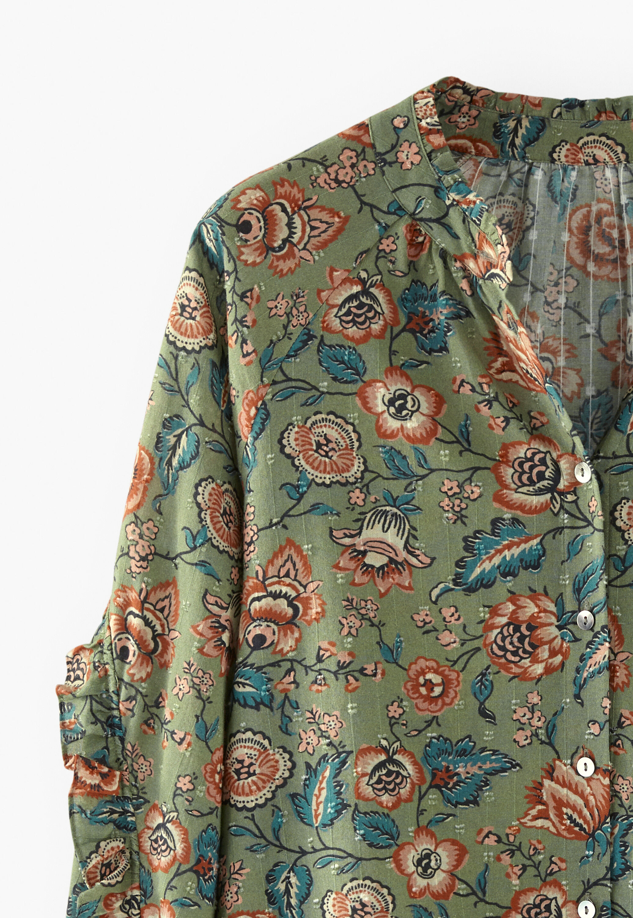Printed Swiss-dot blouse, Olive scarlet, large