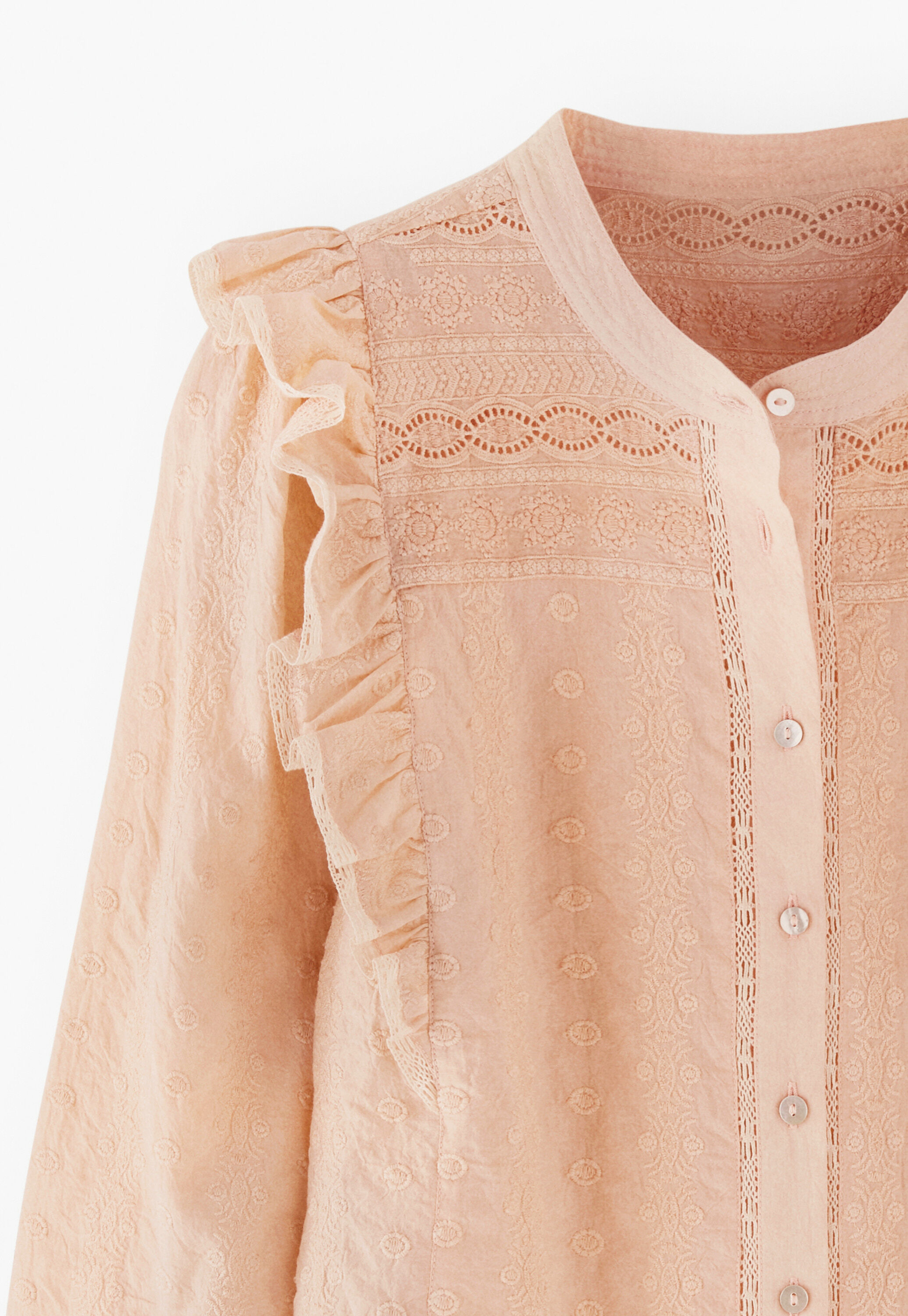 Broderie blouse, Pink blossom, large