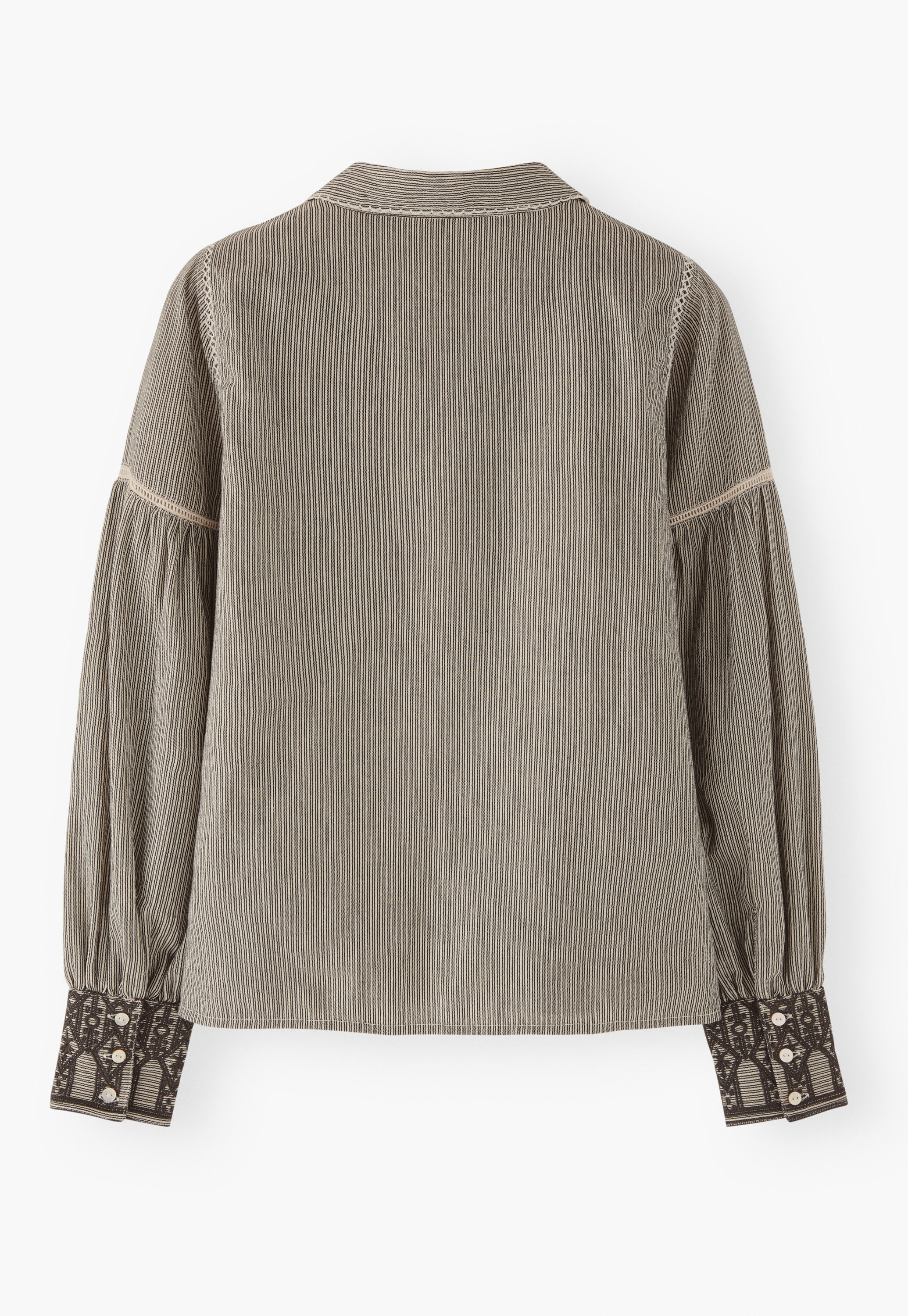 Embroidered self-stripe blouse, Charcoal ecru, large