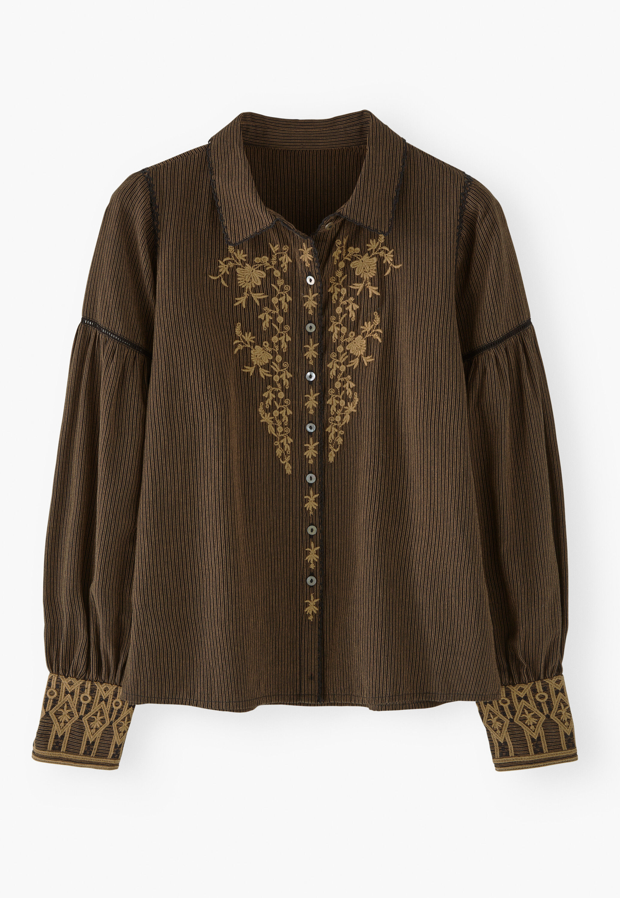 Embroidered self-stripe blouse, Espresso fawn, large