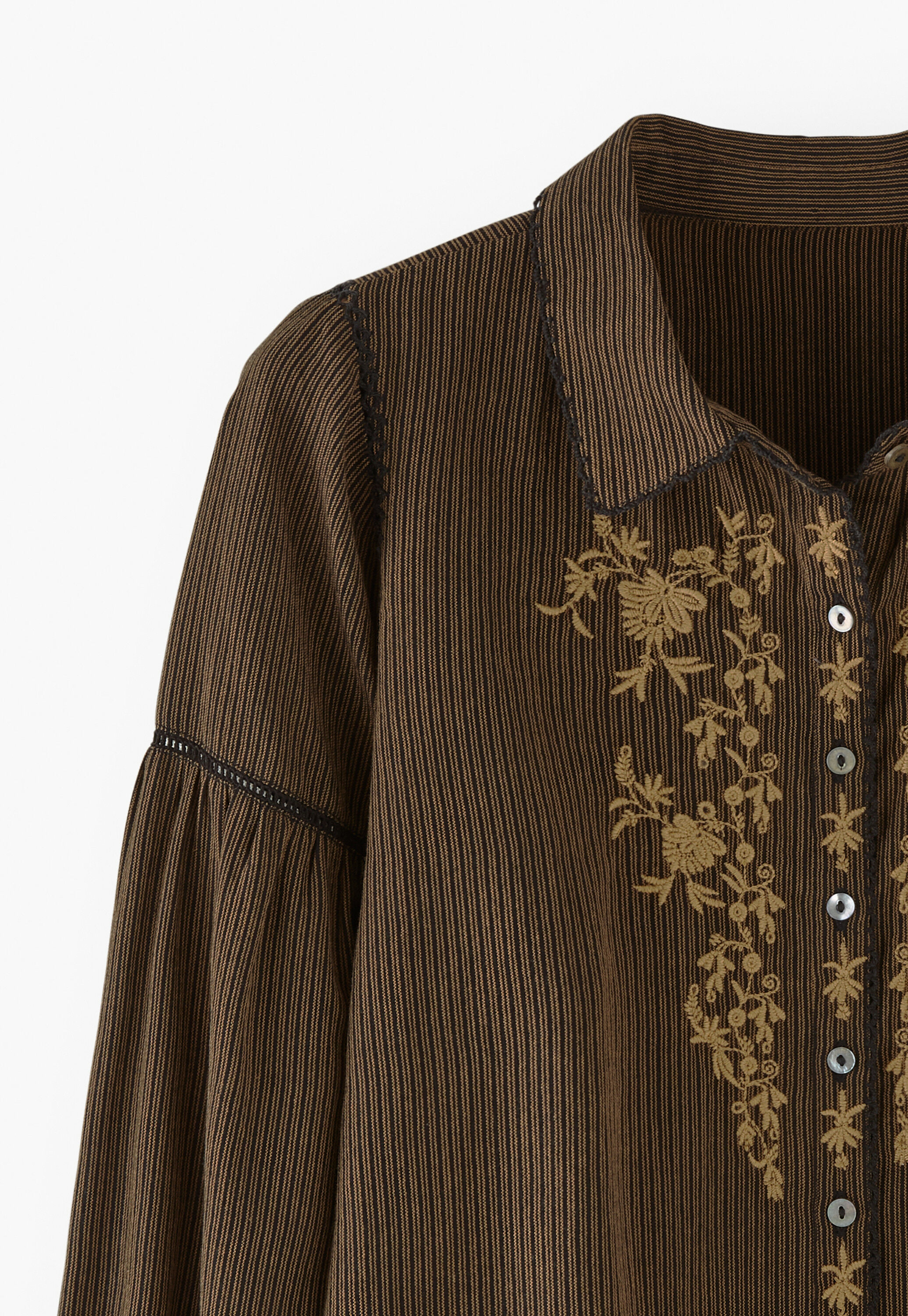 Embroidered self-stripe blouse, Espresso fawn, large