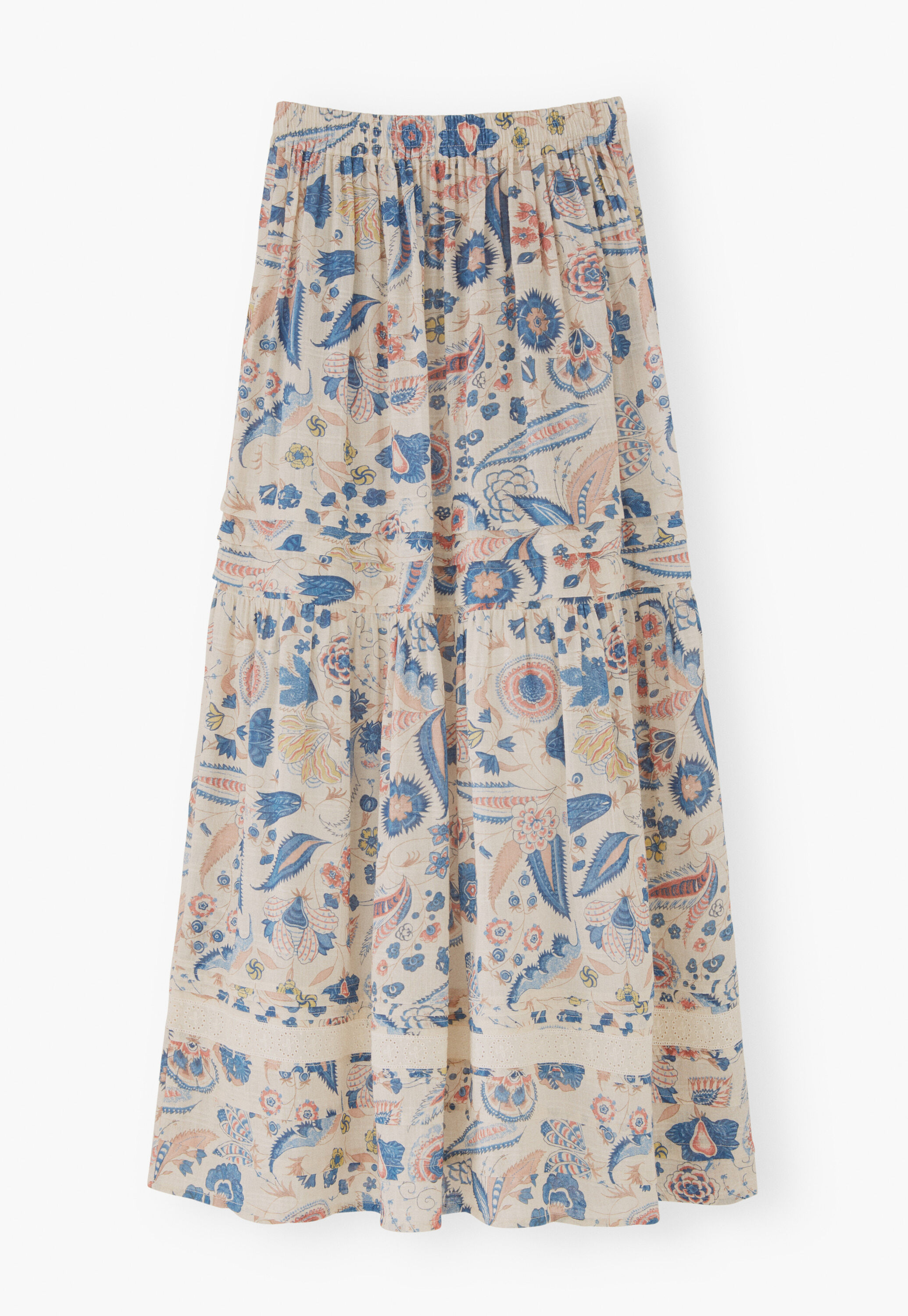 Tiered printed skirt, Ecru denim, large