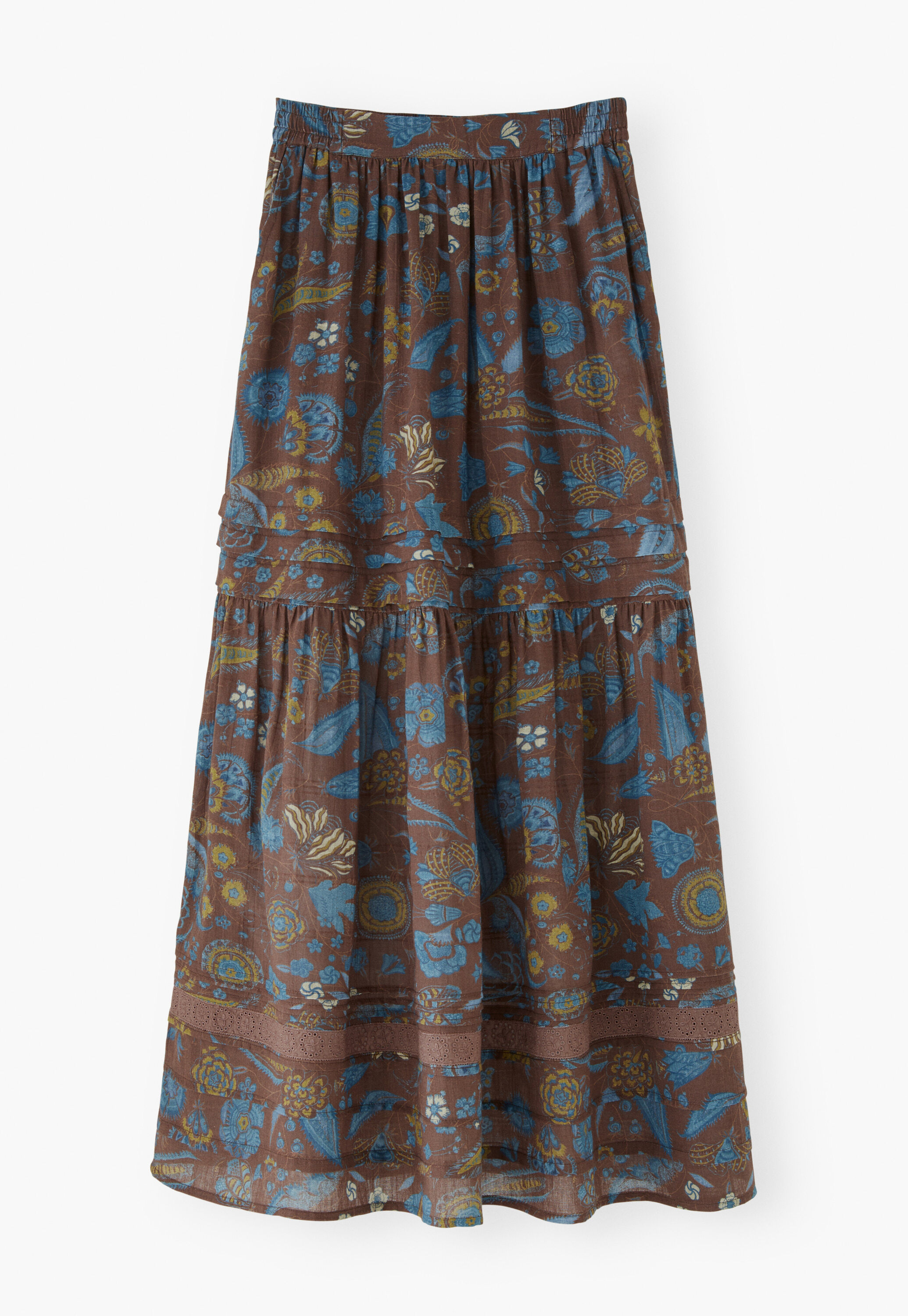 Tiered printed skirt, Chocolate cobalt, large