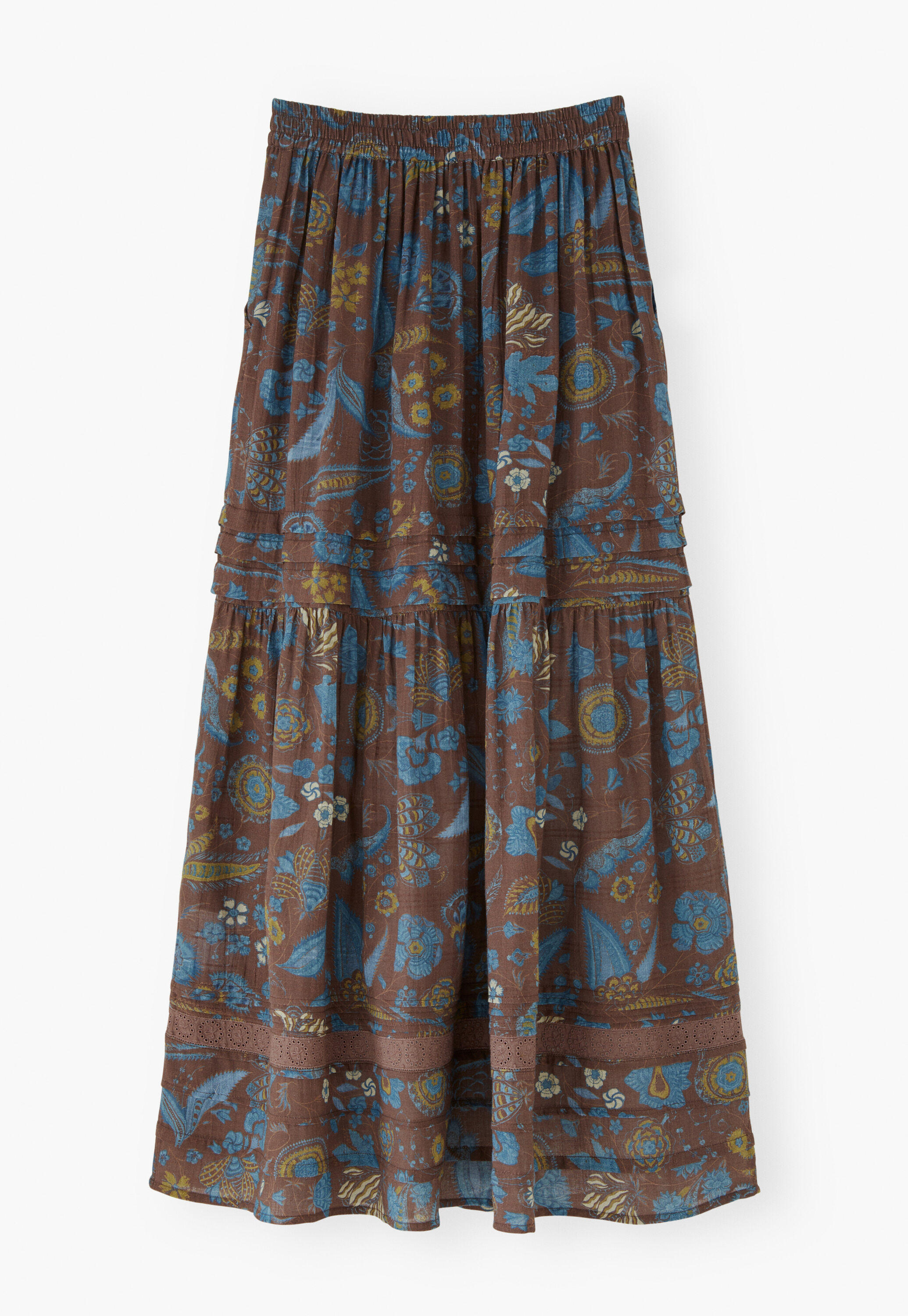 Tiered printed skirt, Chocolate cobalt, large
