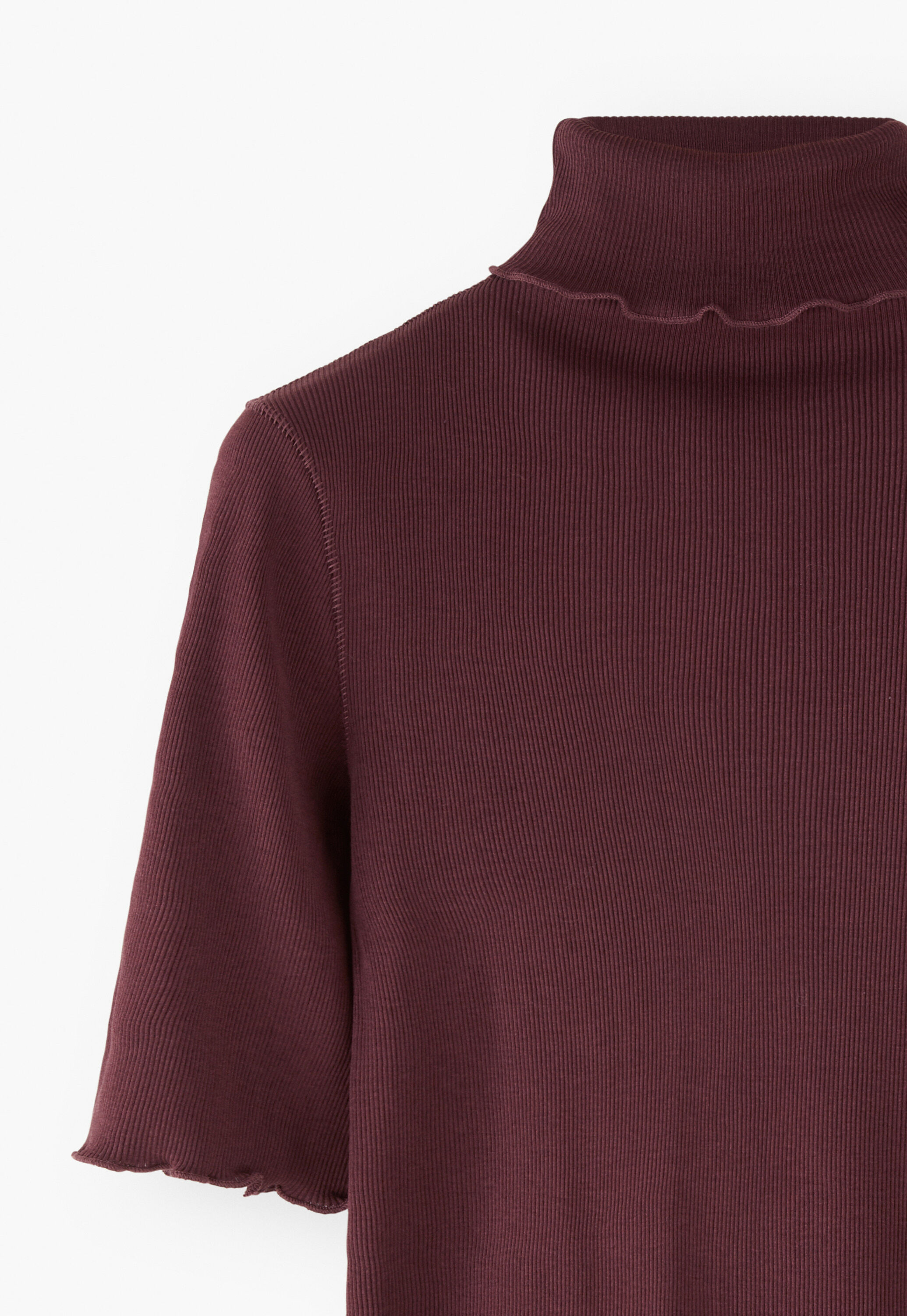 Ribbed roll-neck top, Wine, large