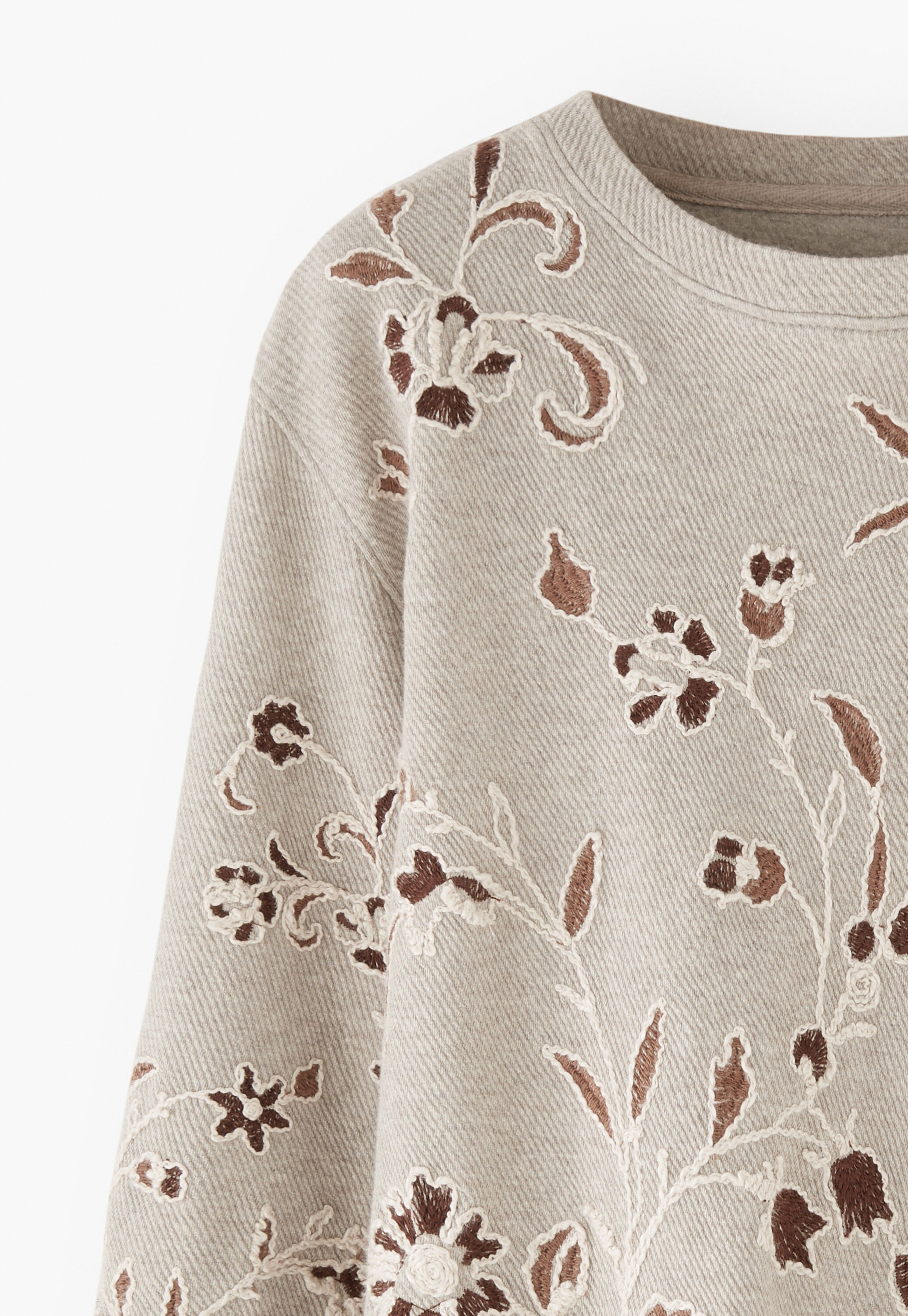Embroidered jersey top, Light taupe, large