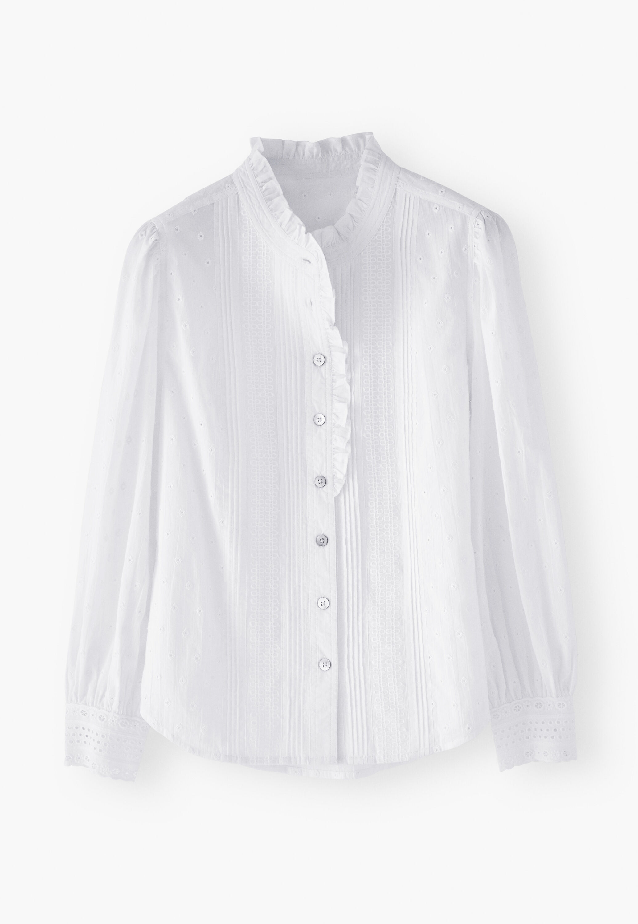 Ruffle-neck broderie blouse