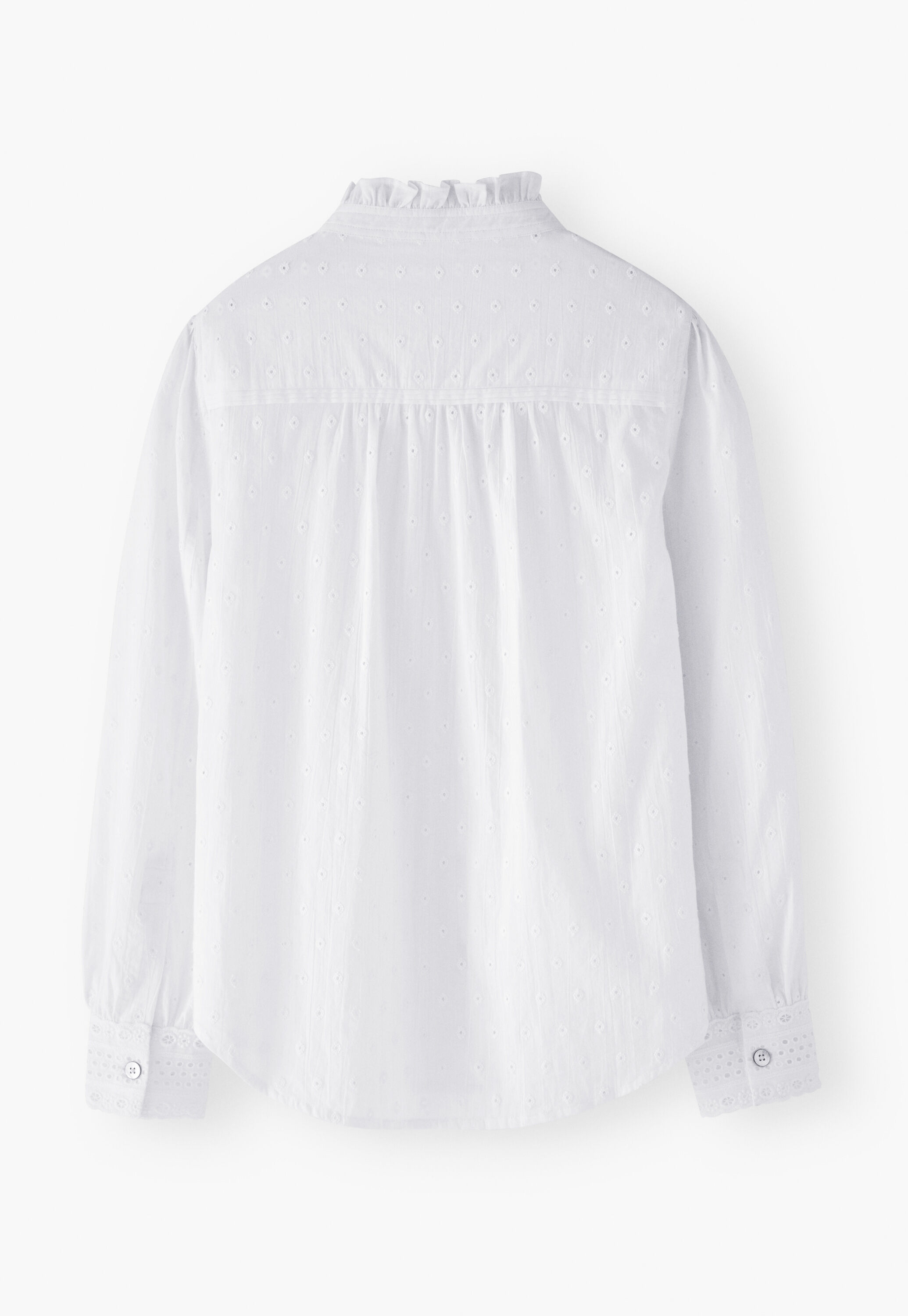 Ruffle-neck broderie blouse