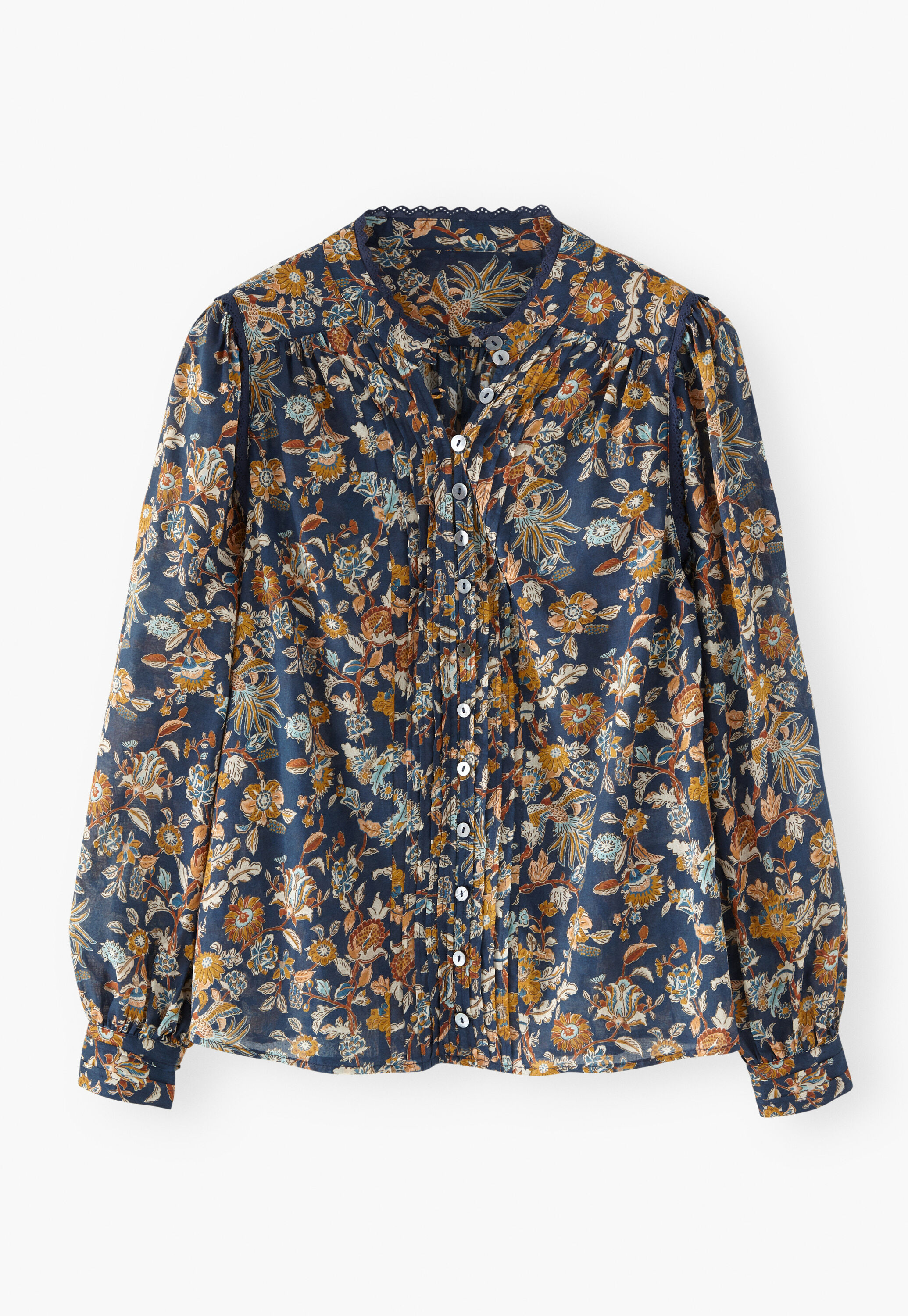 Printed pleat-detail blouse