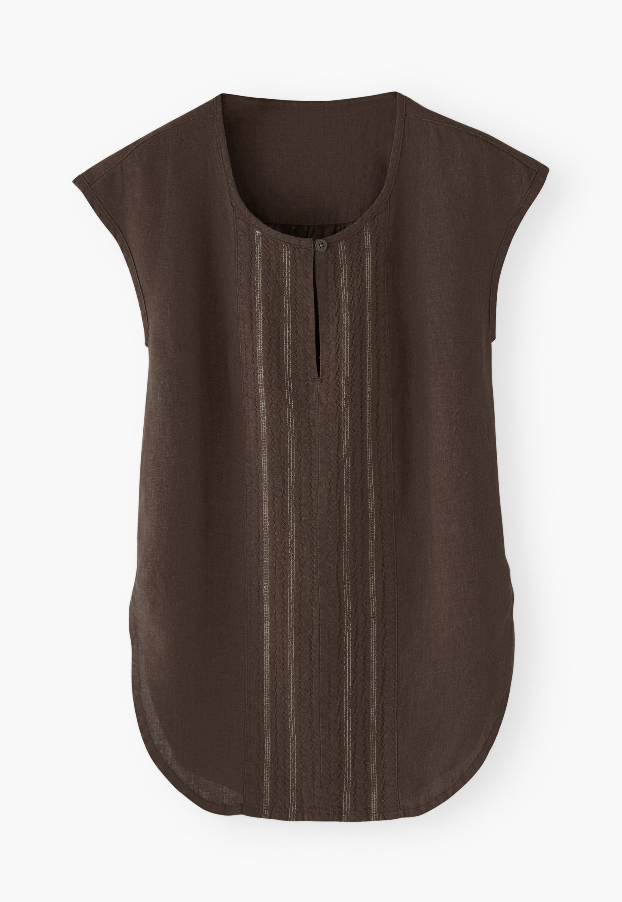Embroidered cap-sleeve blouse, Dark chocolate, large