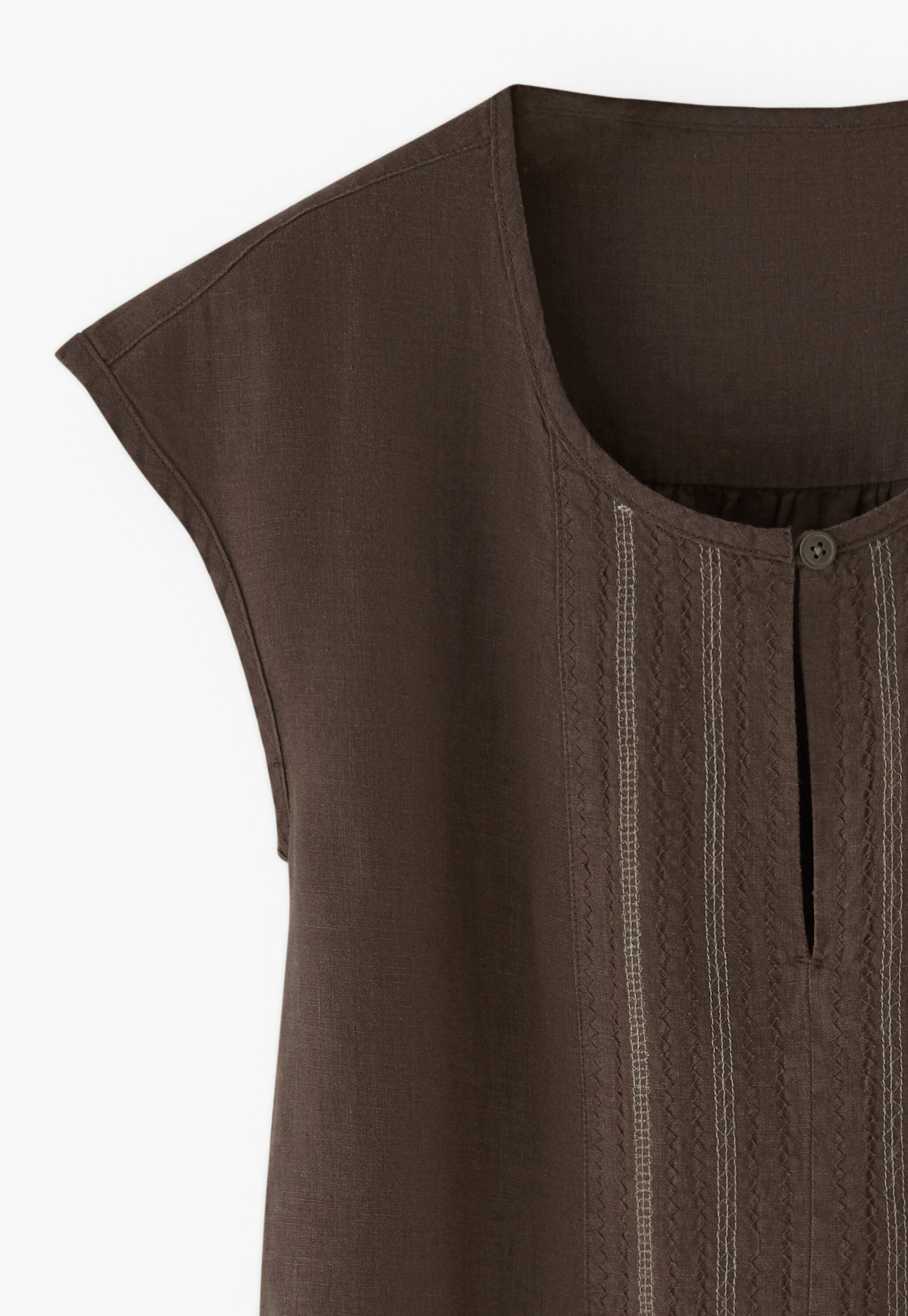 Embroidered cap-sleeve blouse, Dark chocolate, large