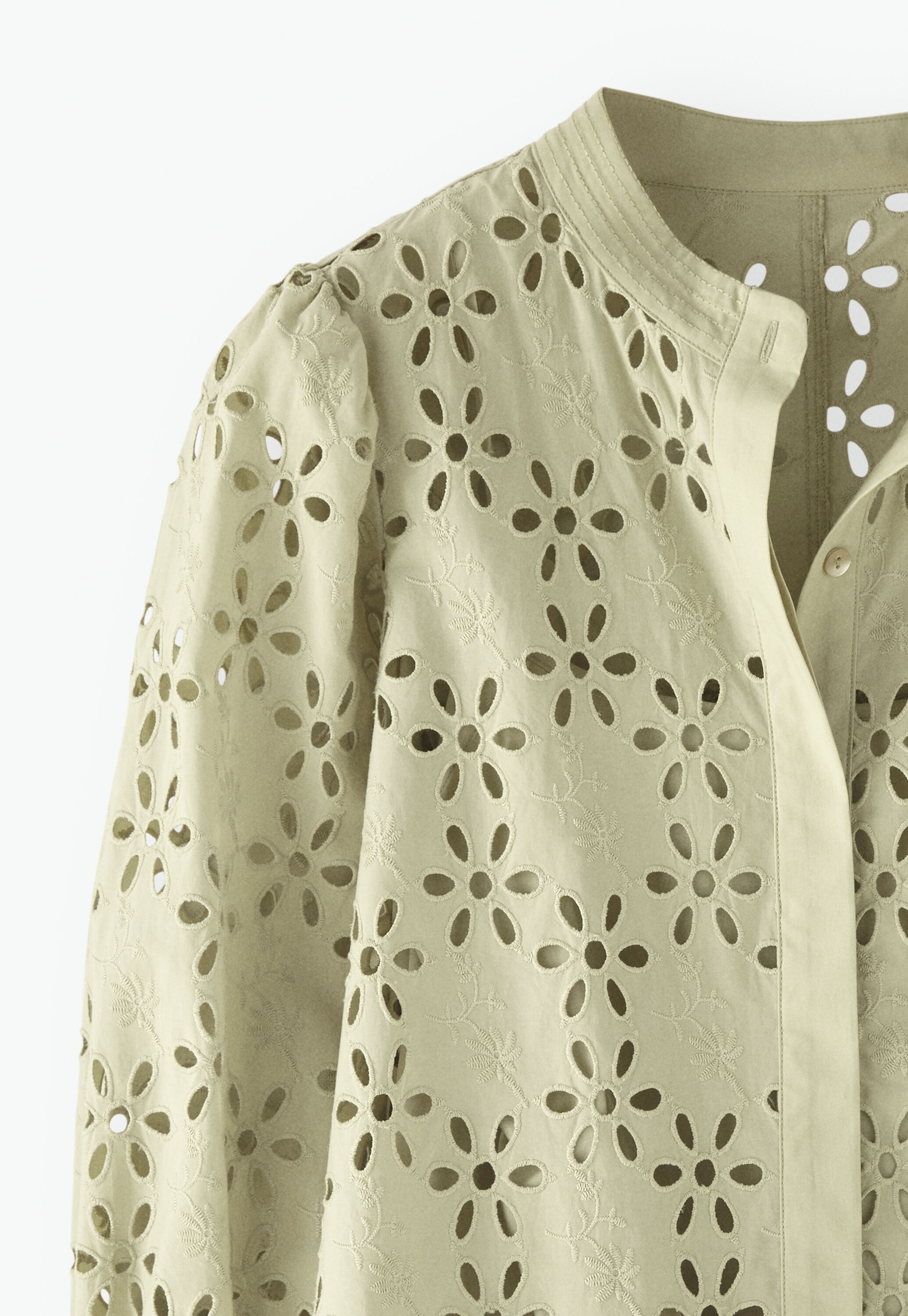 Cutwork blouse, Soft olive, large