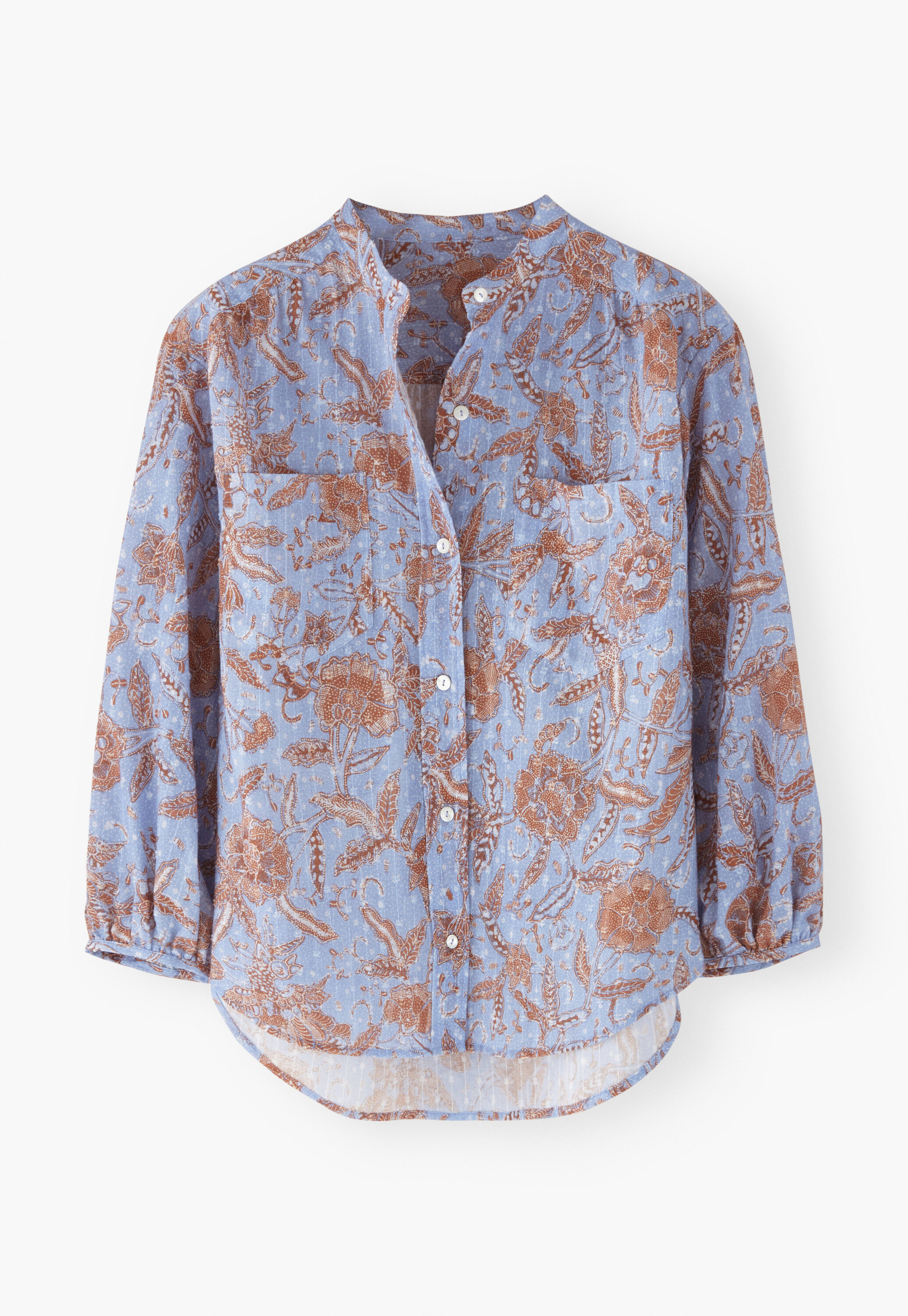 Collarless printed blouse