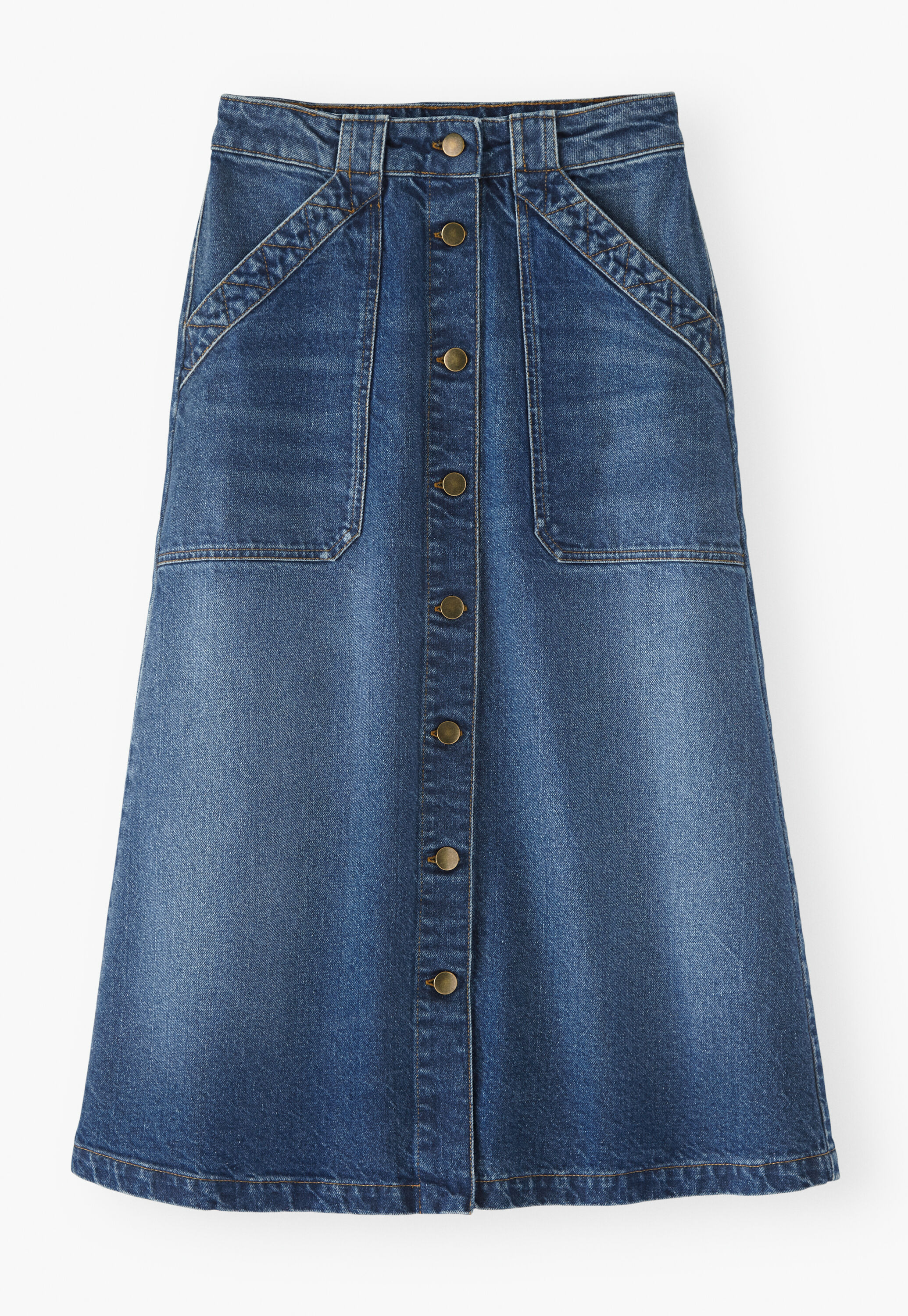 Denim button-front skirt