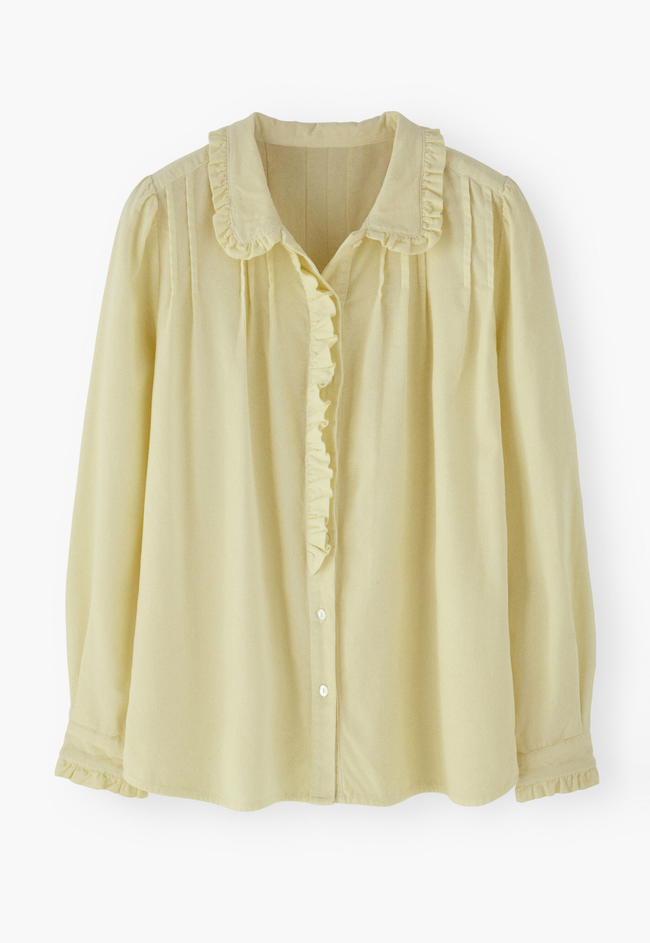 Cord pleated blouse, Butter yellow, large