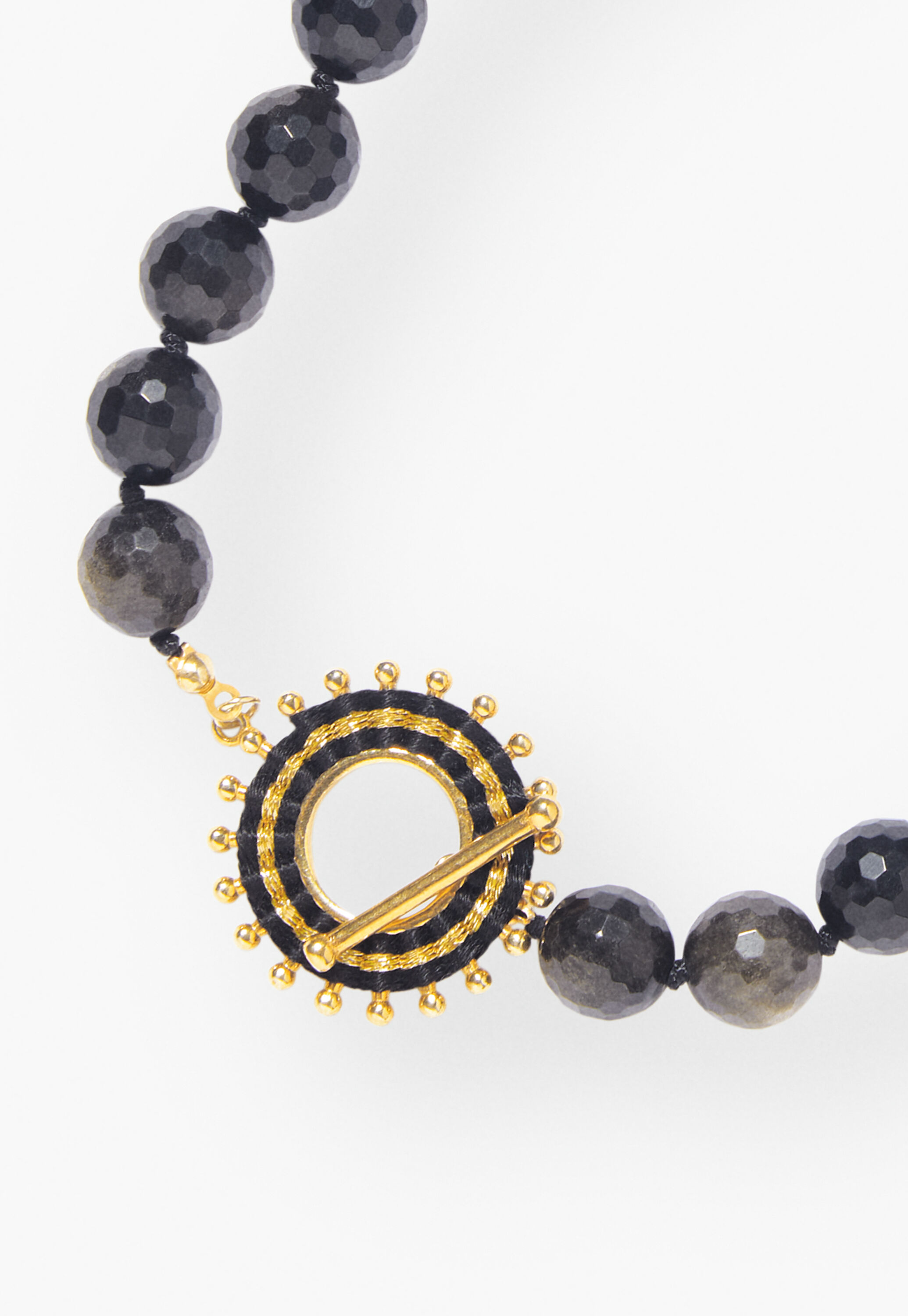 Beaded necklace, Gold black, large