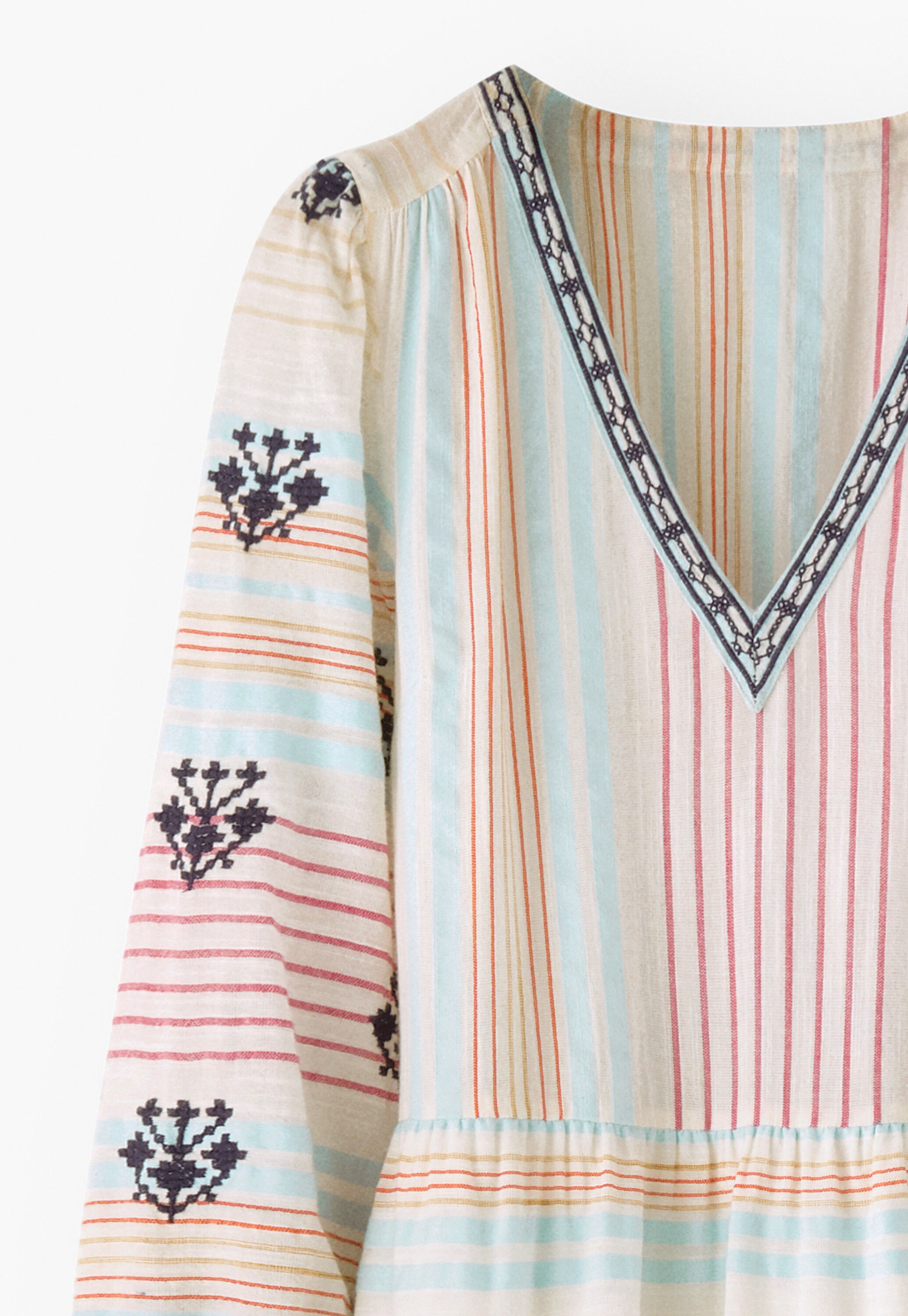 Embroidered striped dress