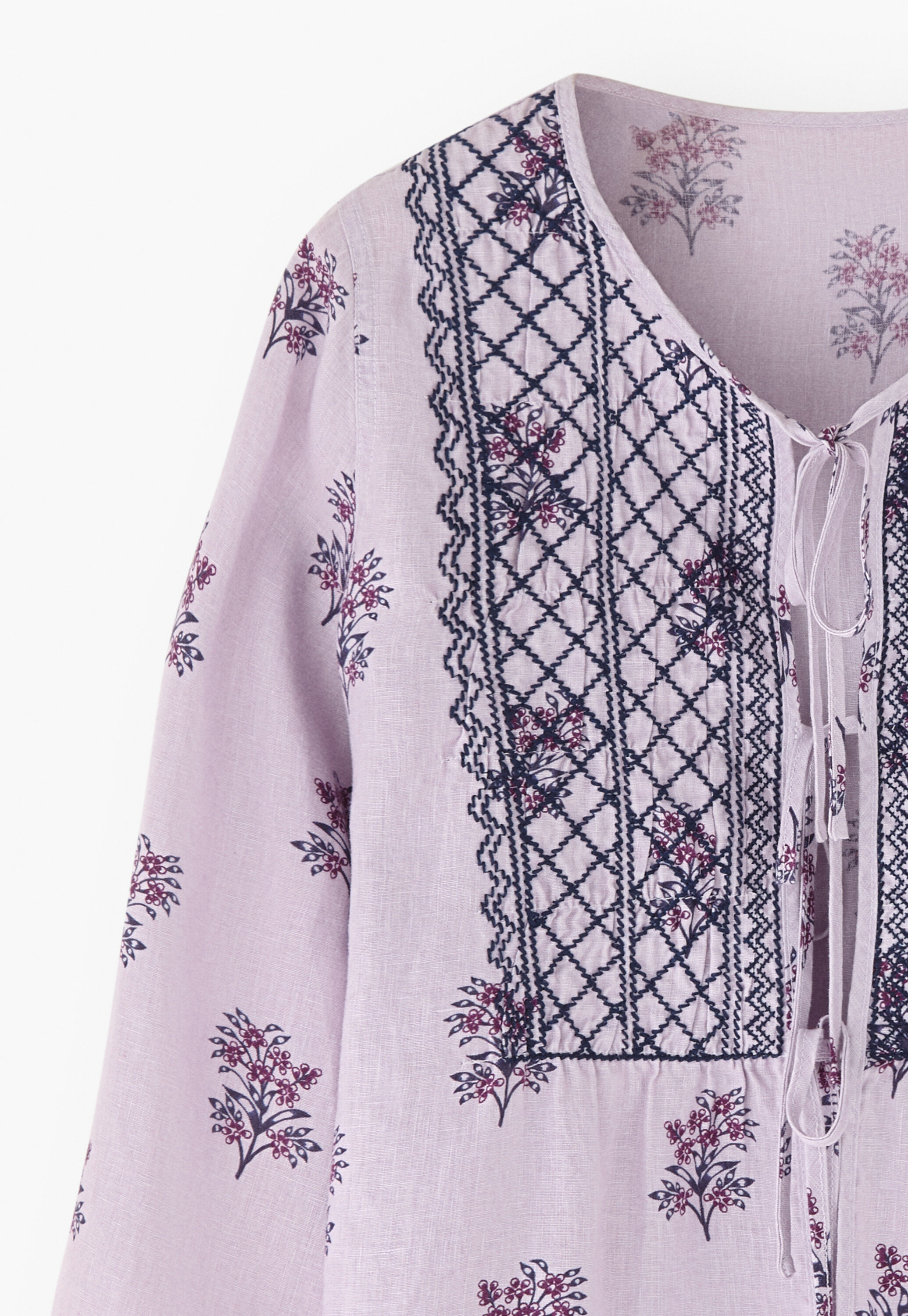 Tie-front print blouse