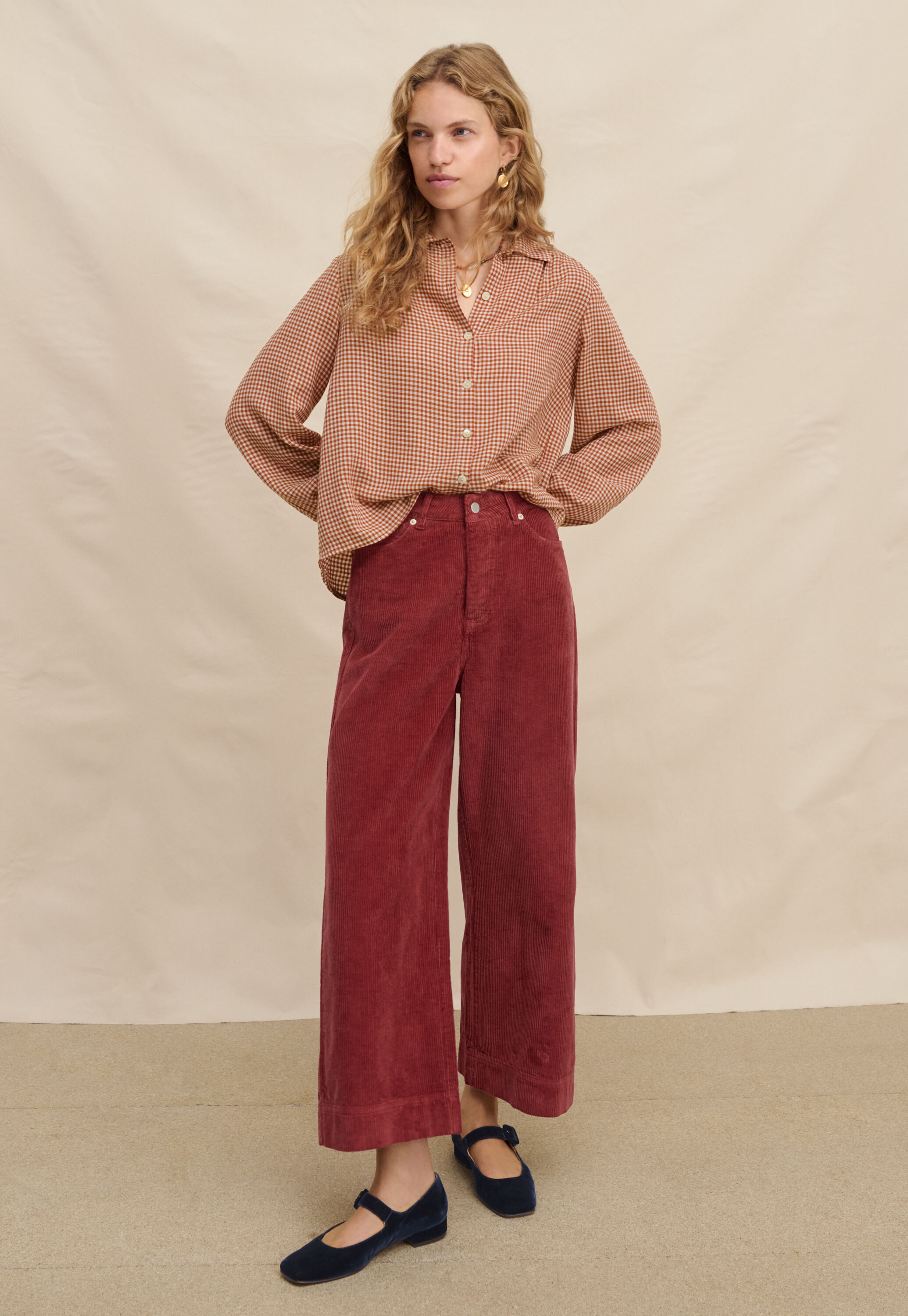 Wide-leg cord trousers