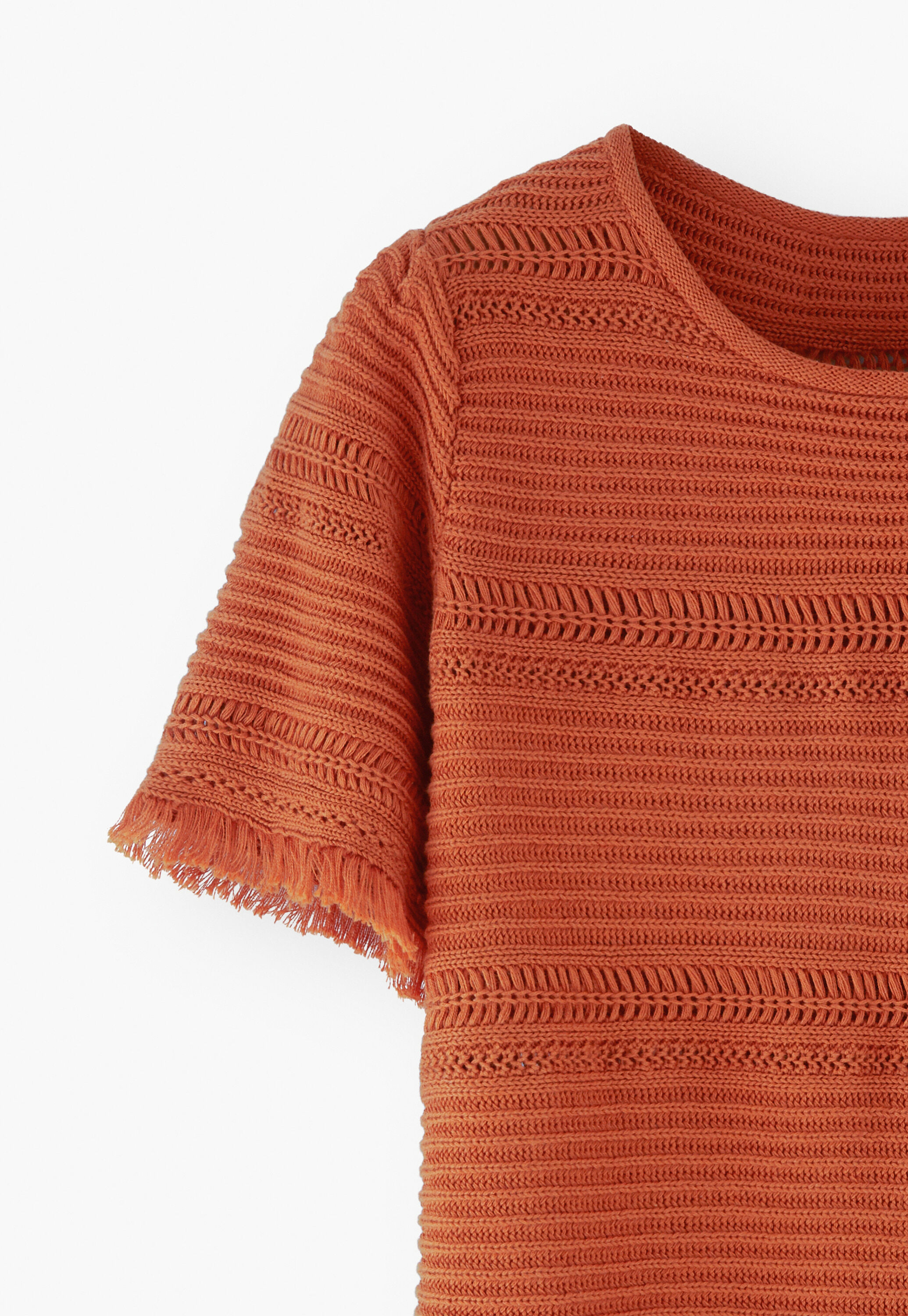 Rib-stitch fringed sweater