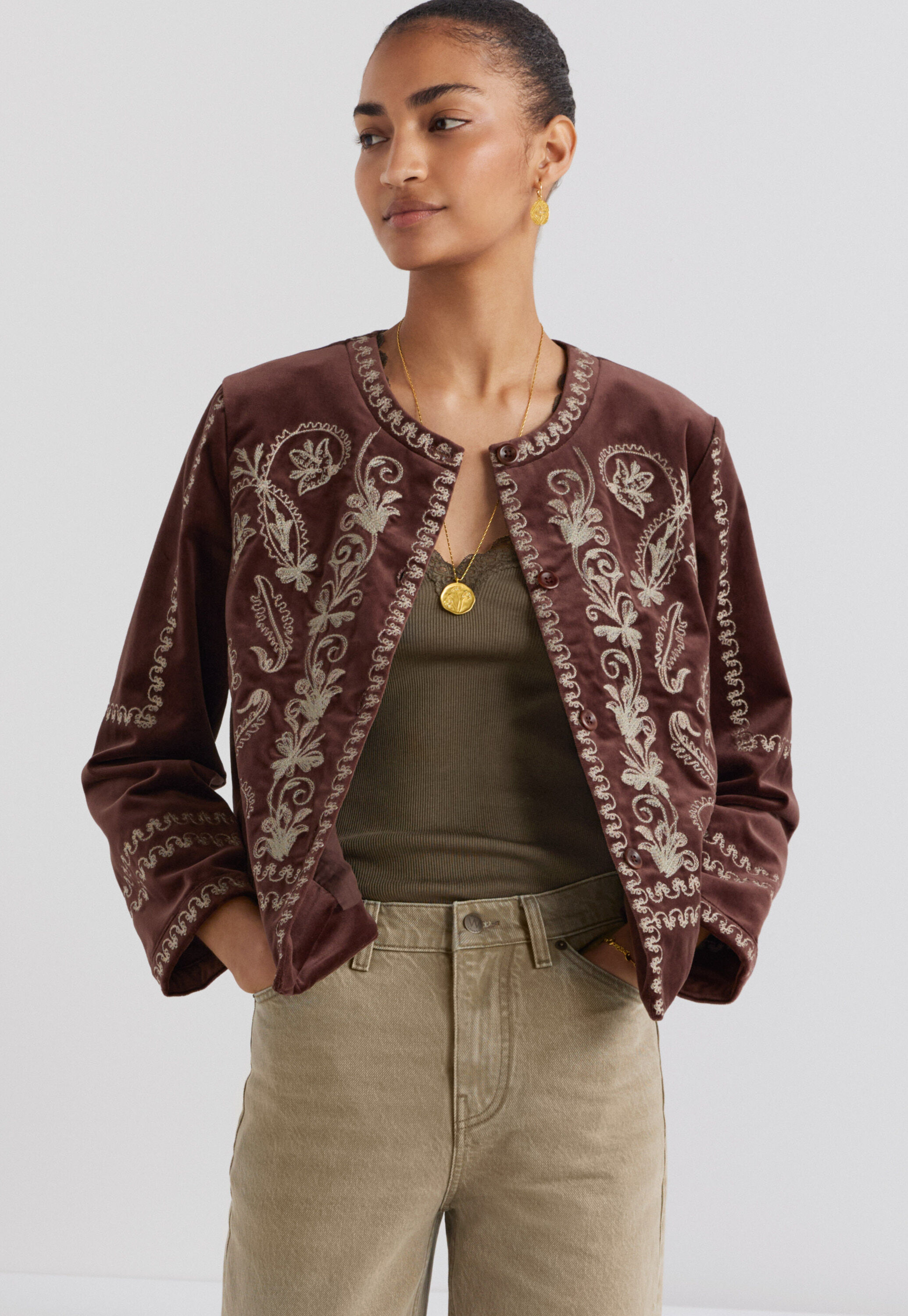 Embroidered velvet jacket