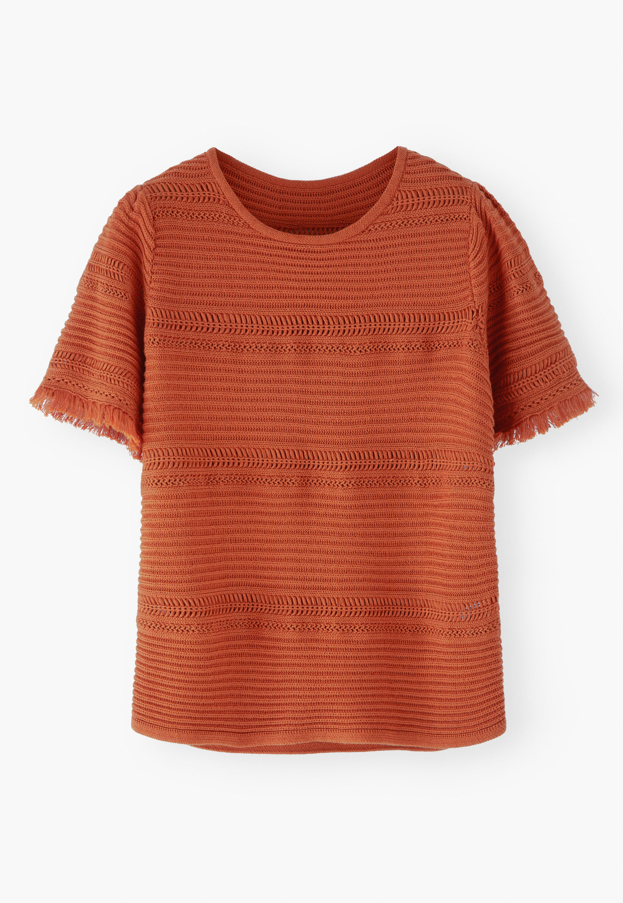 Rib-stitch fringed sweater