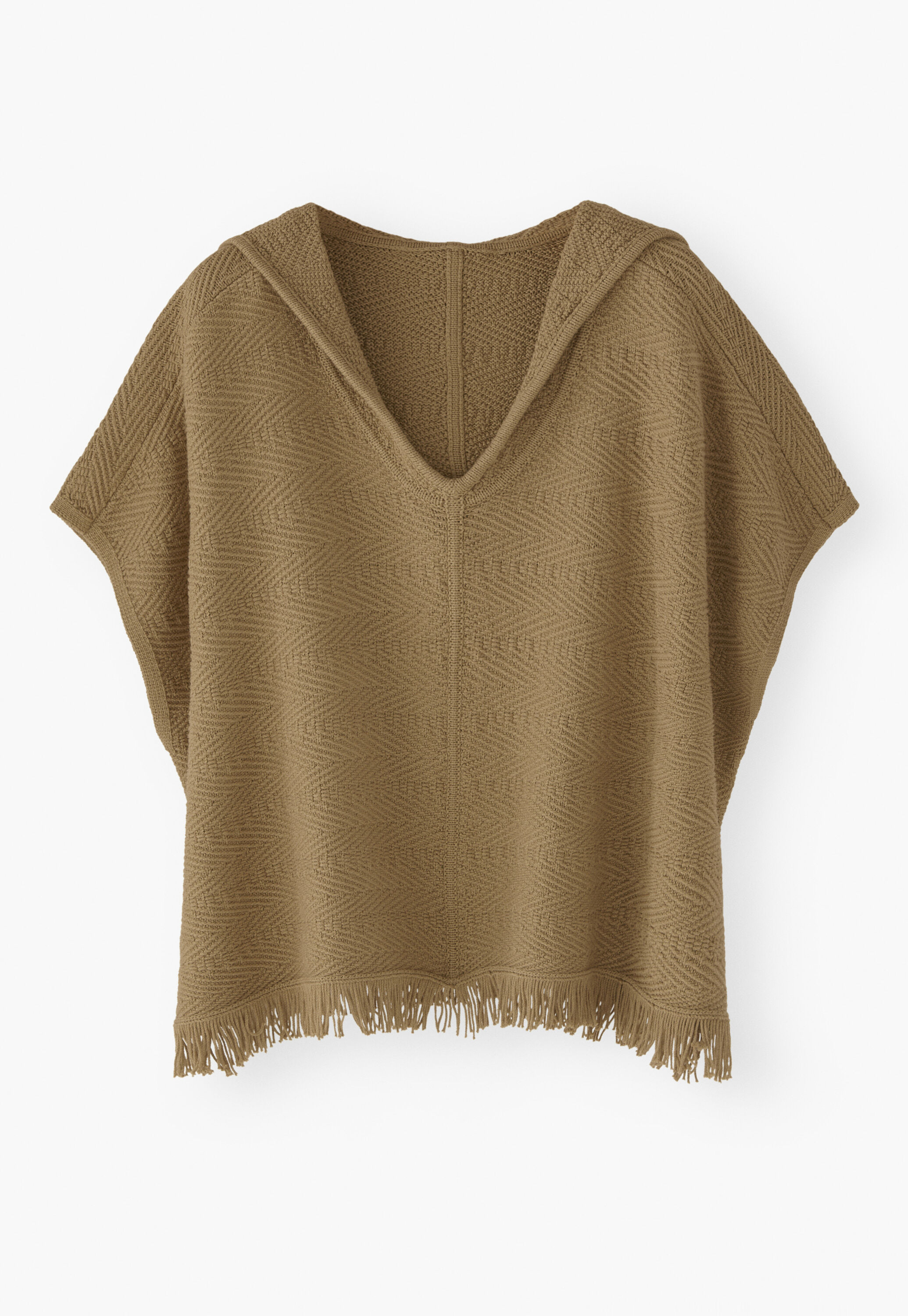 Herringbone-stitch hooded poncho