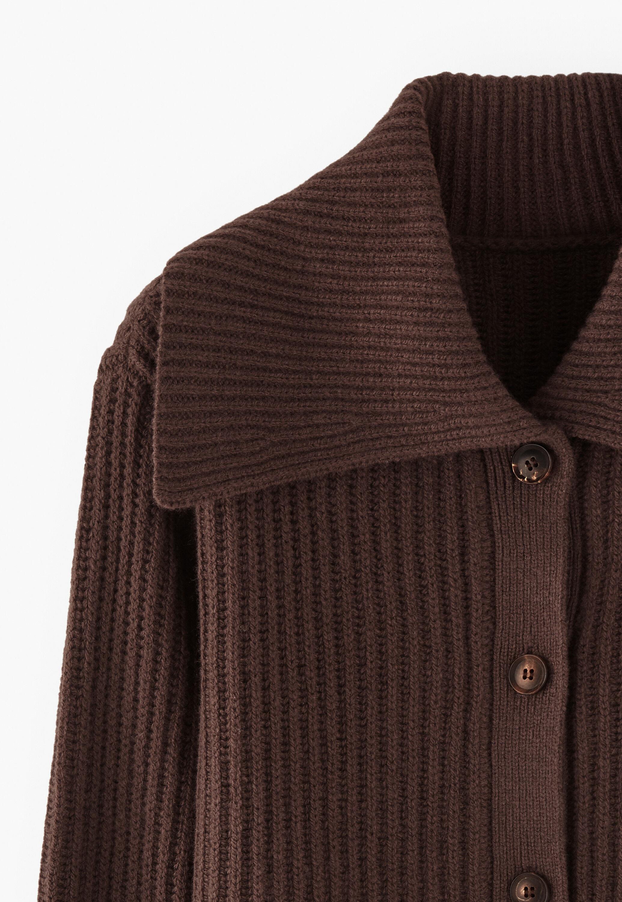 Rib-stitch collared cardigan