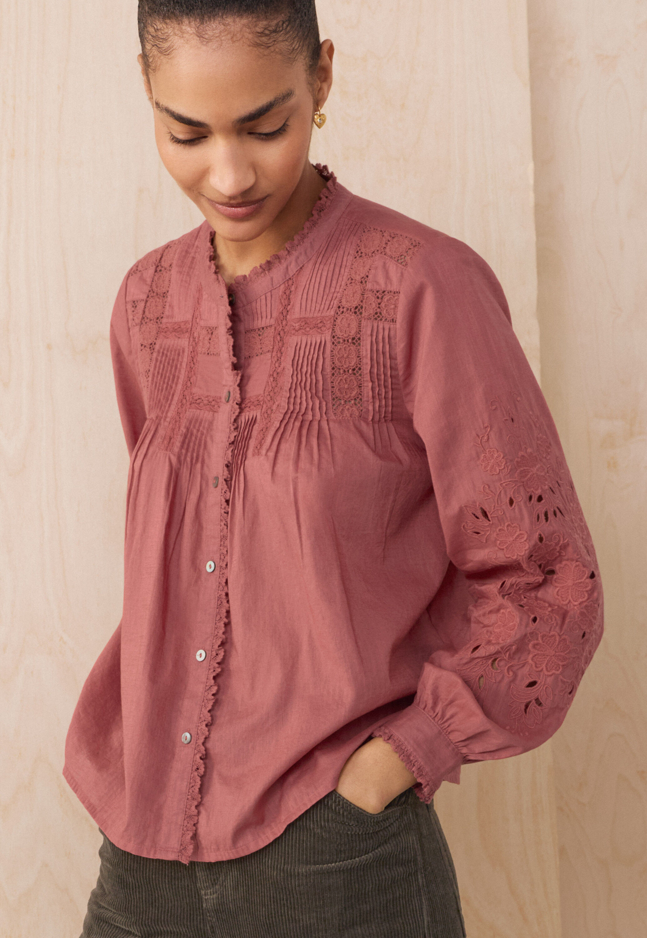 Lace pintuck blouse