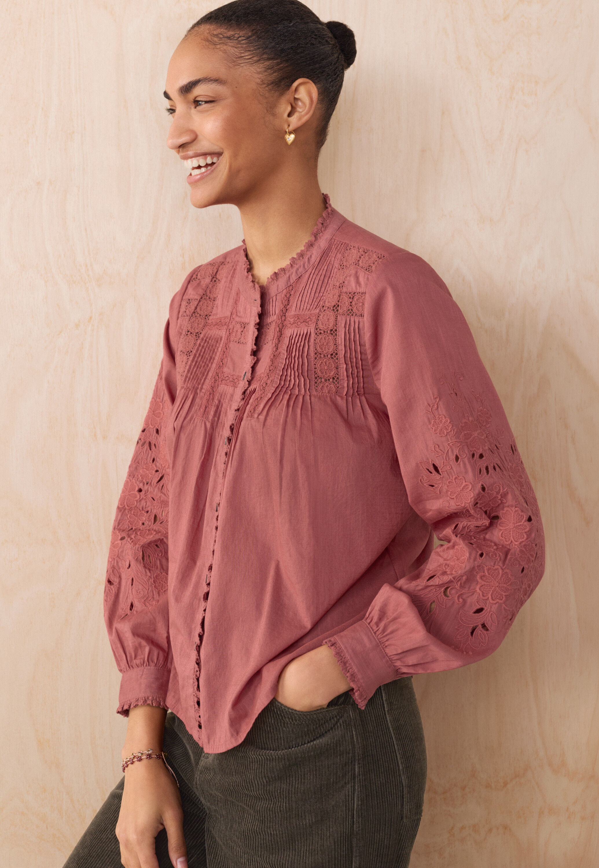 Lace pintuck blouse