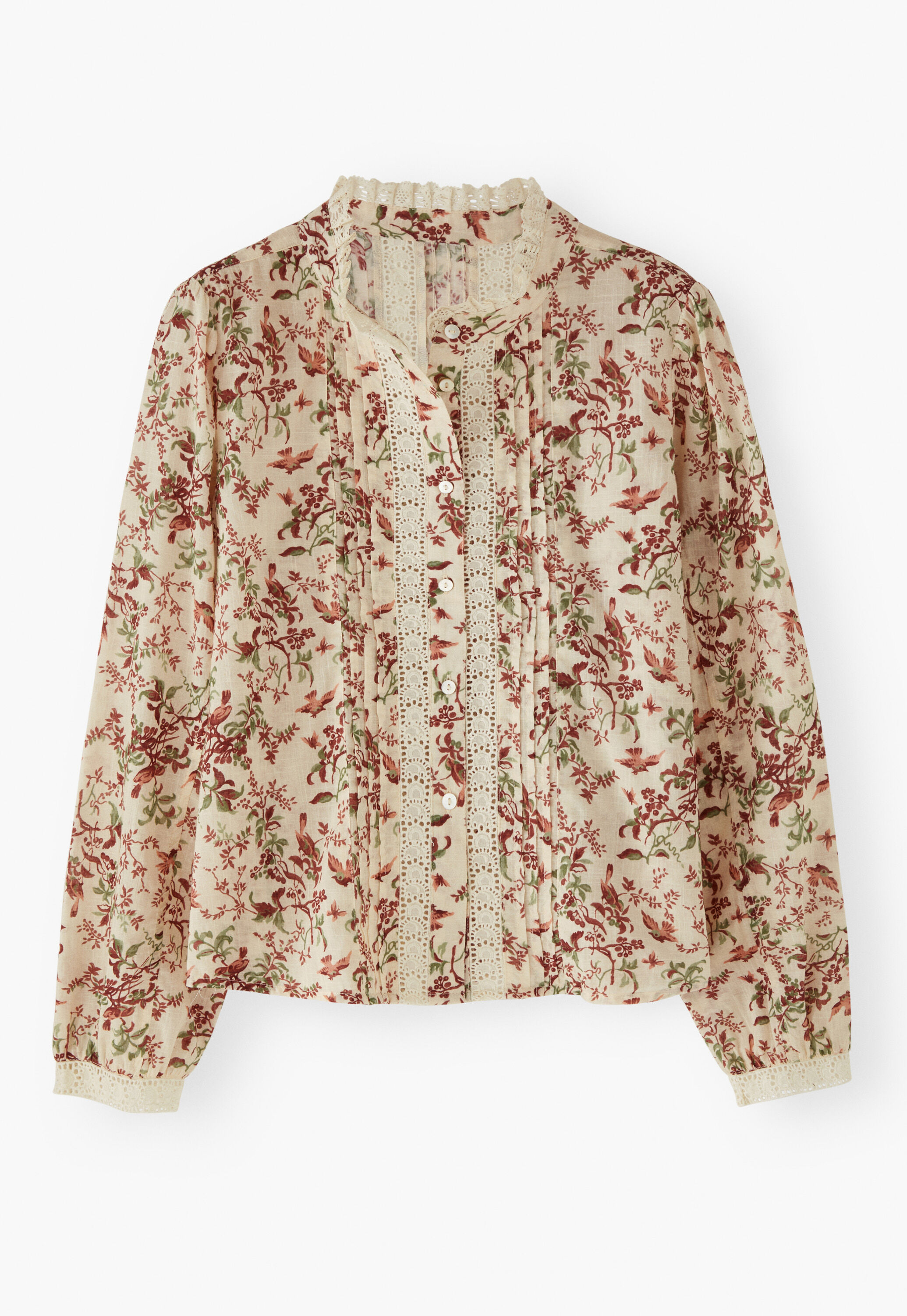 Printed lace detail blouse
