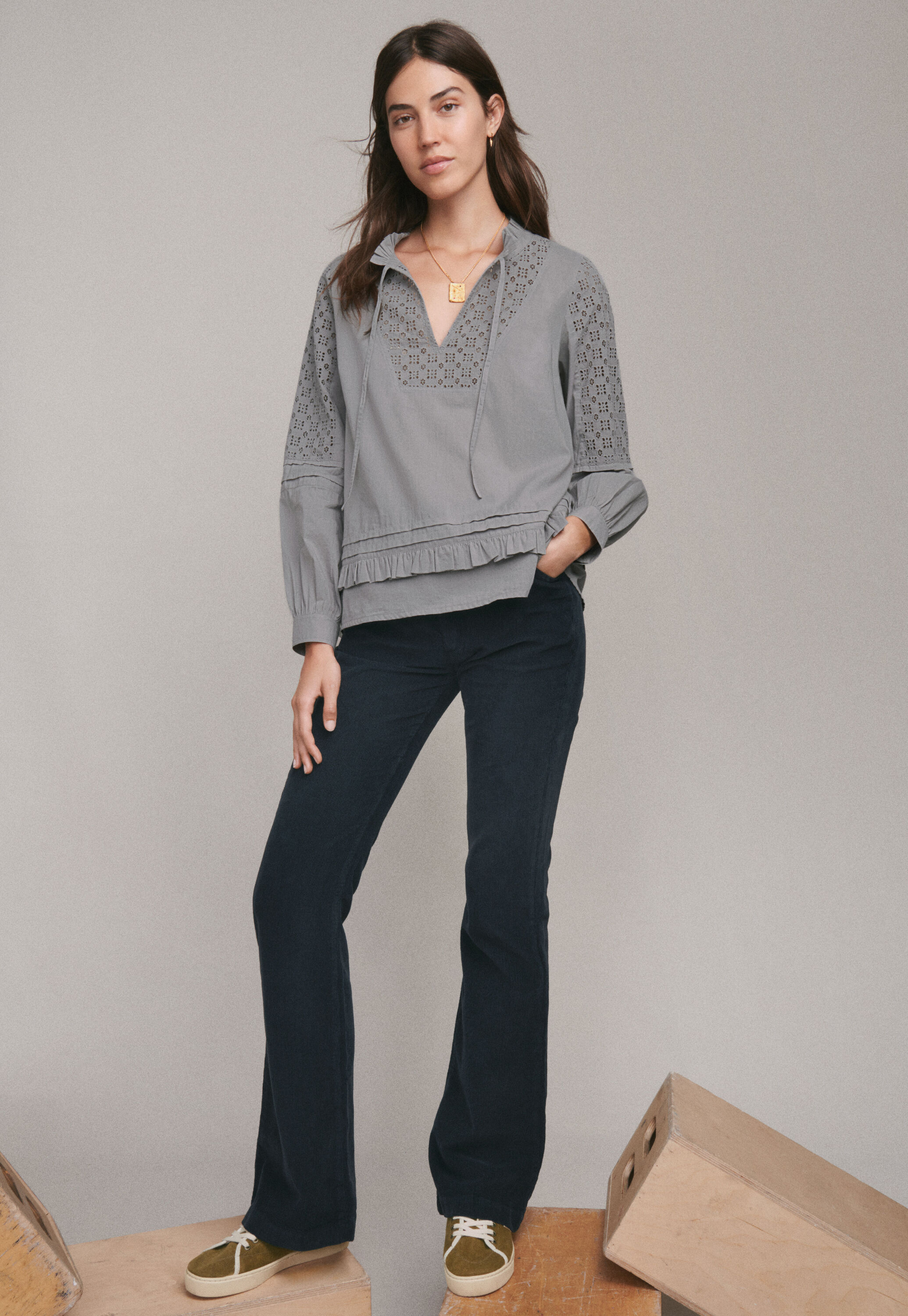 Longline frill blouse