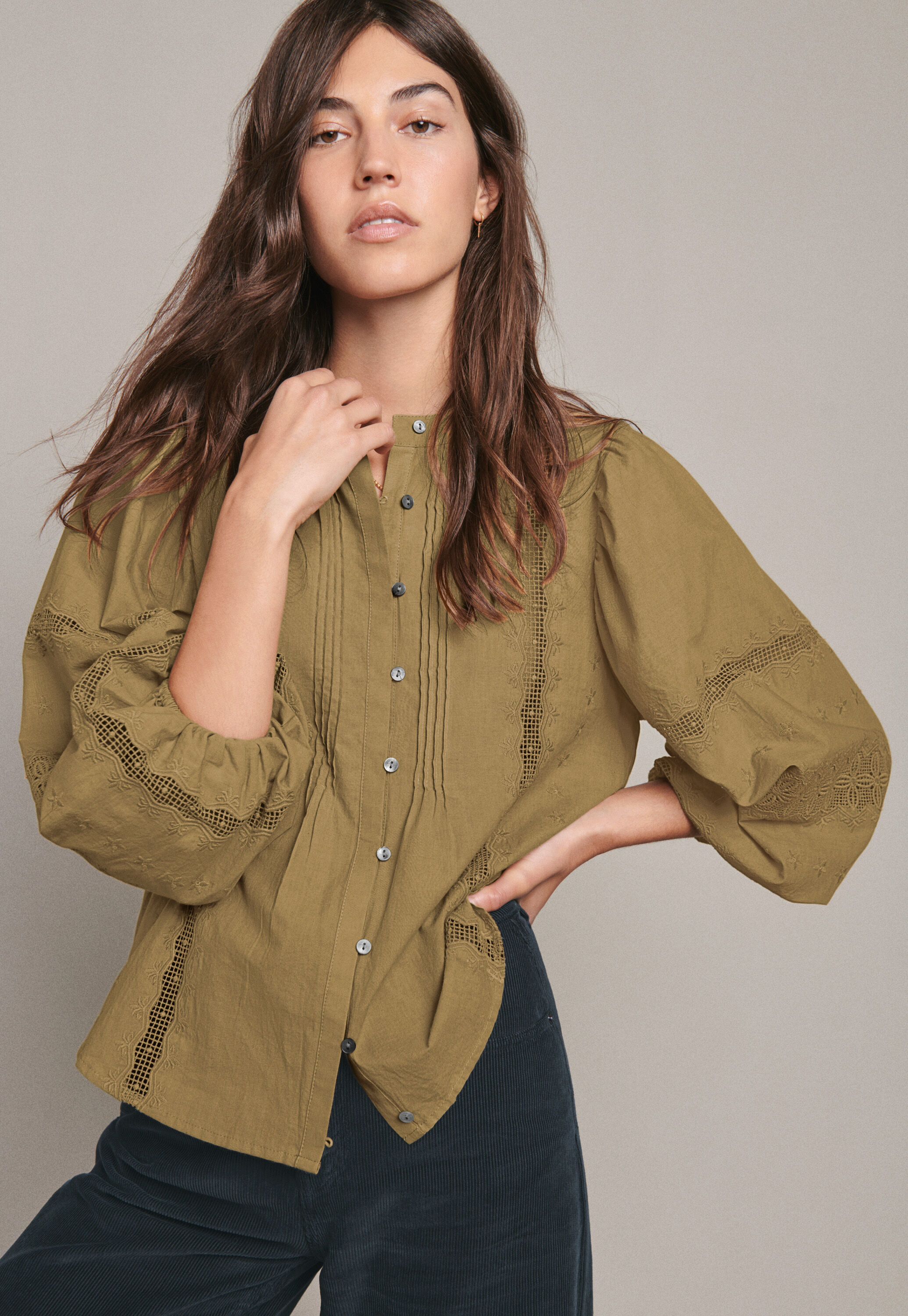 Lace-sleeve blouse