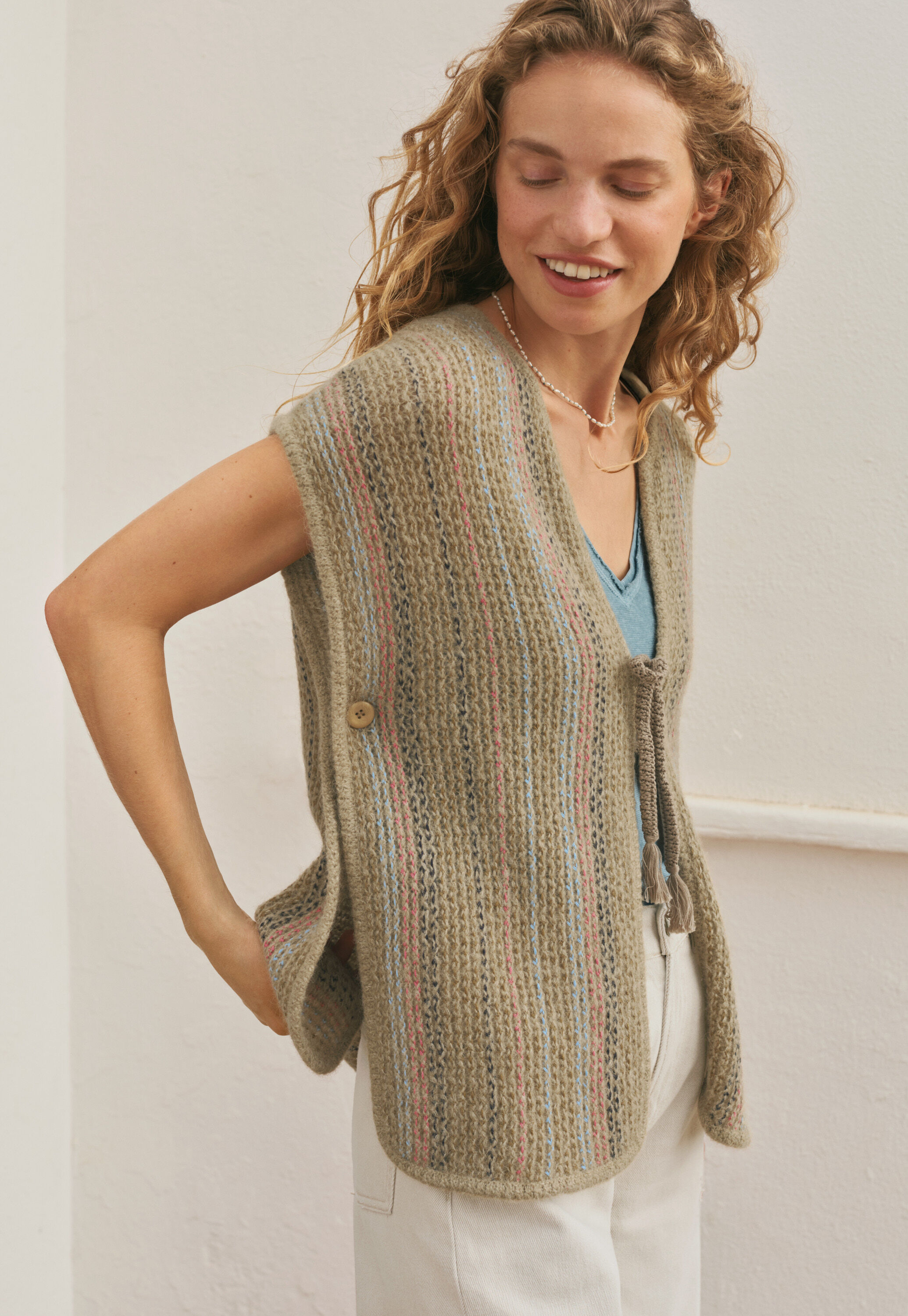 Striped garter-stitch poncho