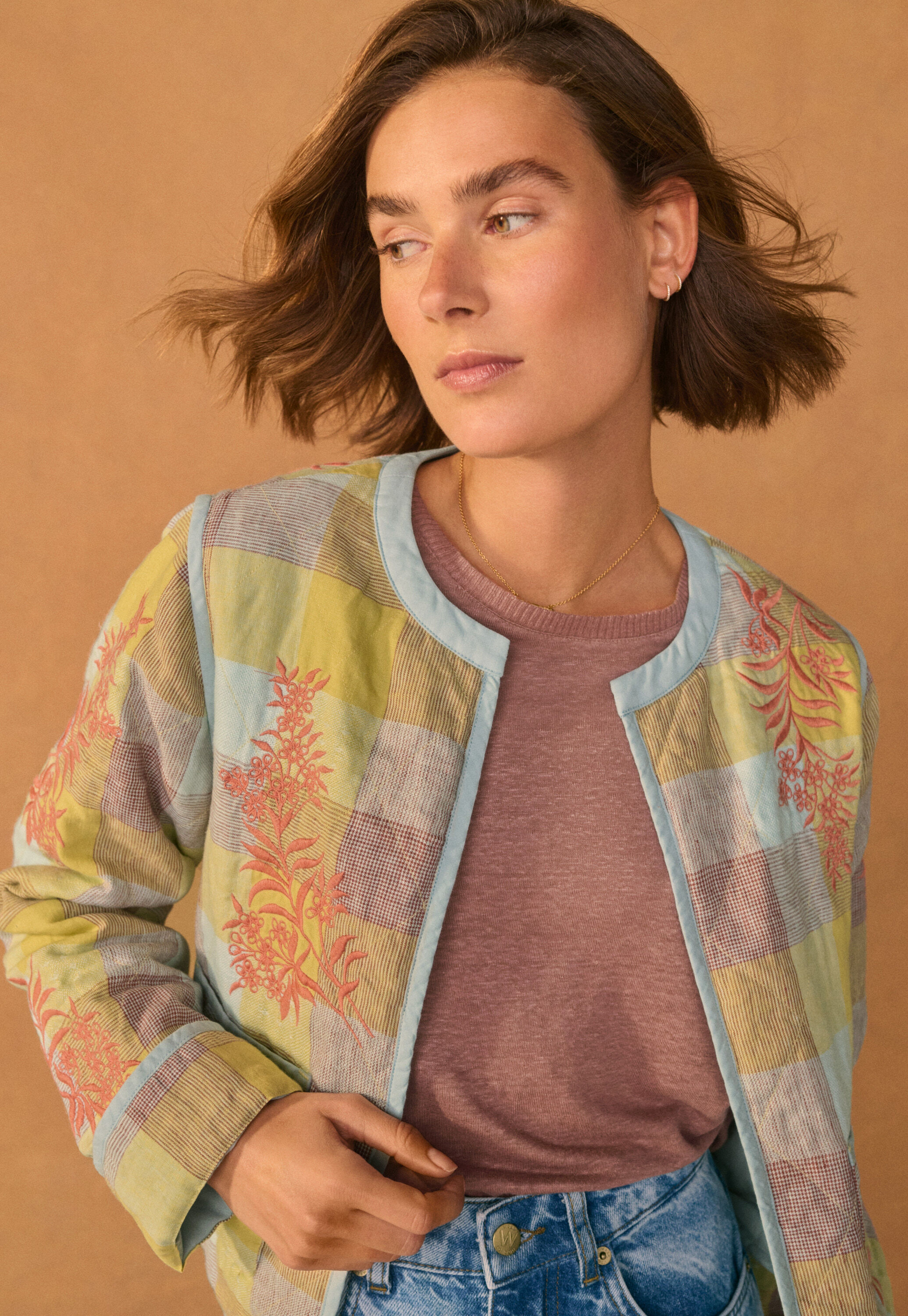 Embroidered gingham jacket